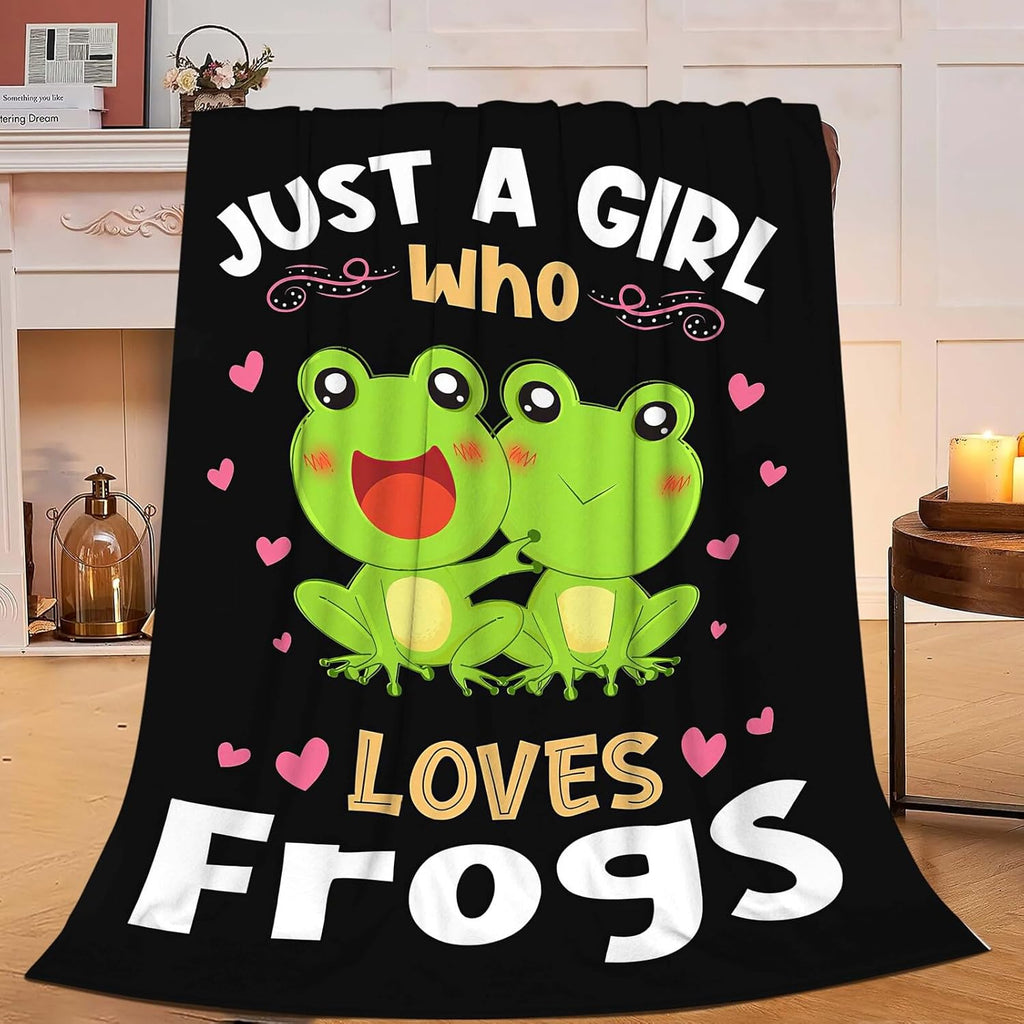 Frog Blanket Just A Girl Who Loves Frogs Cute Cartoon Frog Throw Blanket Gifts for Girls Boys Kids Women Men Adults Super Soft Cozy Plush Fluffy Fuzzy Fleece Blanket Home Decor 40''X50''