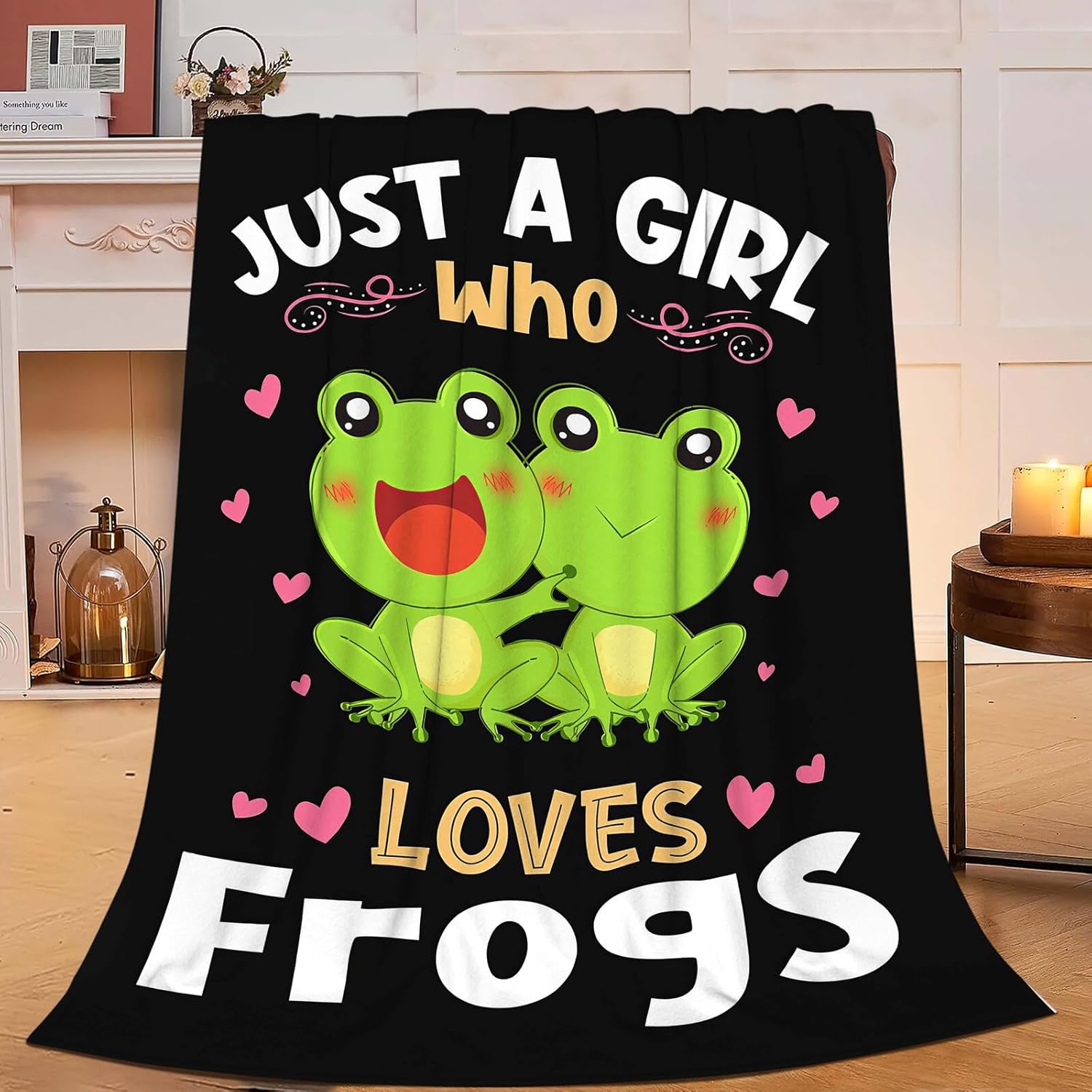 Frog Blanket Just A Girl Who Loves Frogs Cute Cartoon Frog Throw Blanket Gifts for Girls Boys Kids Women Men Adults Super Soft Cozy Plush Fluffy Fuzzy Fleece Blanket Home Decor 40''X50''