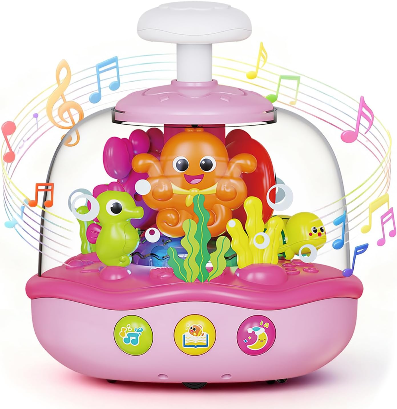 Baby Girl Toys 6-12-18 Months, Press & Spin Aquarium Musical Light Up Toy | Bilingual Learning Educational Cause and Effect Toy for 1 Year Old Boy Girl, Christmas Birthday Gifts for 1-3 Year Old