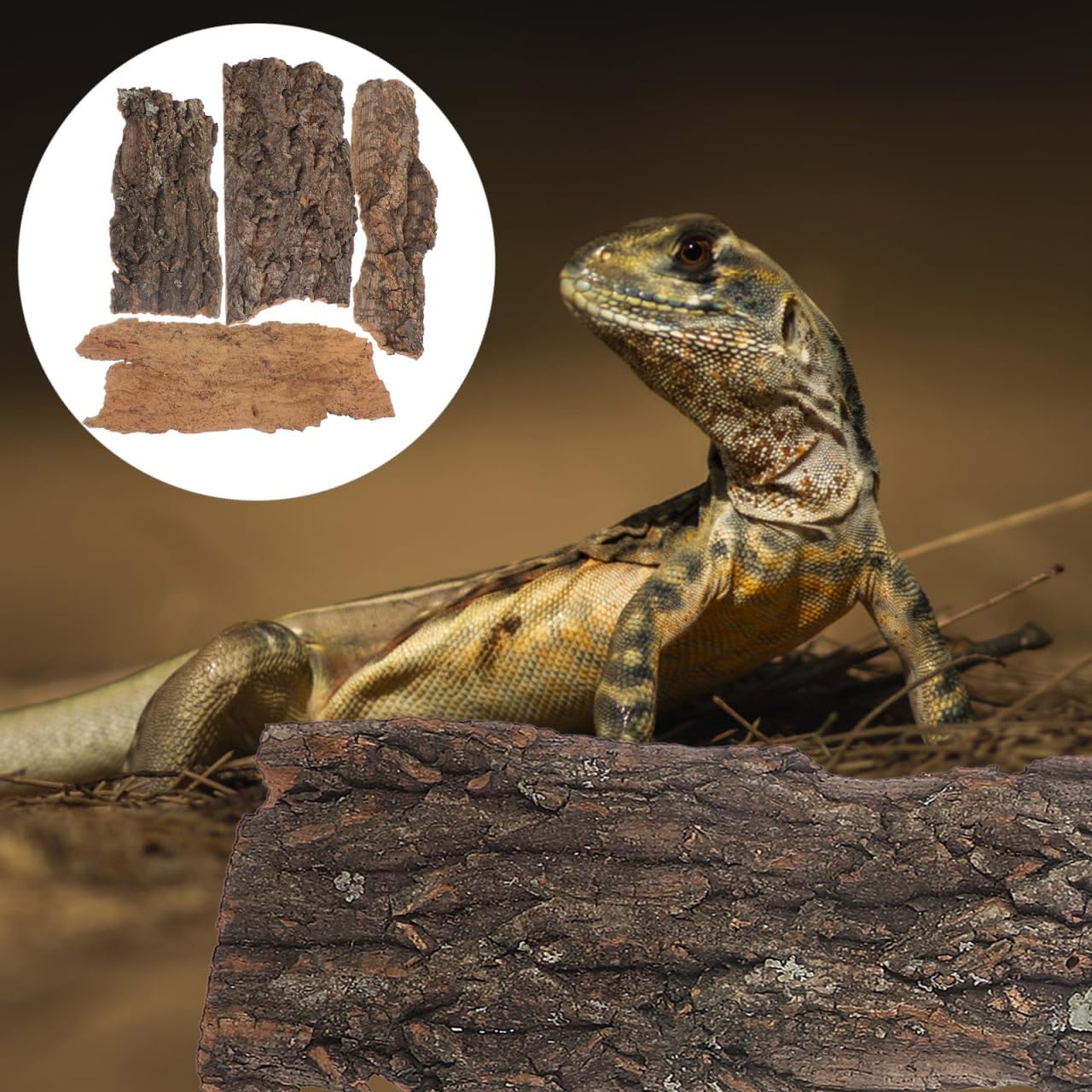 VICASKY Cork Bark Reptile Climbing Paper 4 Pcs Terrarium Background Natural Backdrop Mat Habitat Decor for Spider Lizard Chamelon Turtle Beared Dragon Bearded Tank Flats Decorations Sticks Carpet