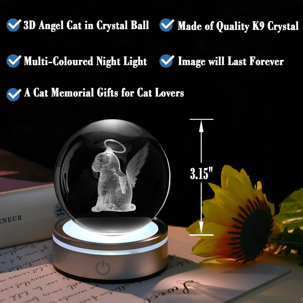 IFOLAINA Cat Memorial Gifts 3D Crystal Ball for Cat Lovers Pet Sympathy Gift for Women Men Decorative Globes