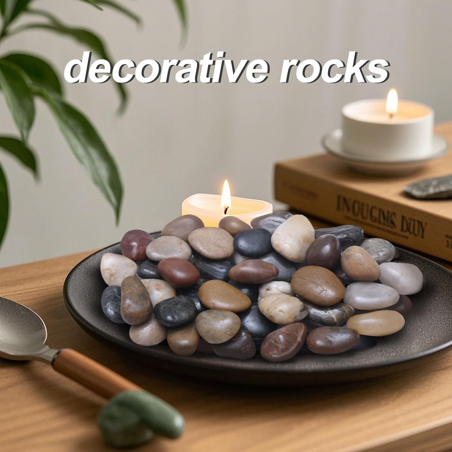 Calofulston 2.2LB River Rocks for Plants, Decorative Polished Stones for Garden Landscaping, Planters, Indoor and Outdoor Decor, Mixed Color, 1-1 3/4 Inch