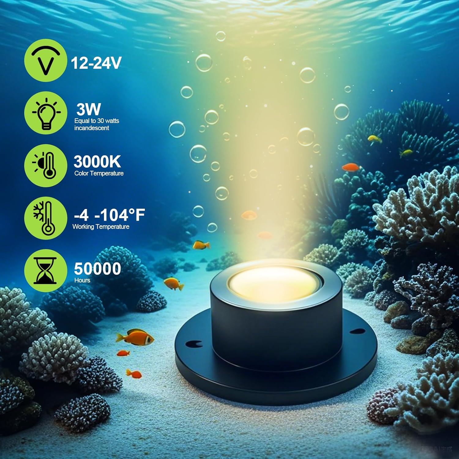 SMY Lighting 3W LED Pond Lights 12-24V AC/DC Low Voltage Underwater Fountain Lights 3000K Warm White IP68 Waterproof for Outdoor Ponds Fountains Waterfalls, 4 Pack