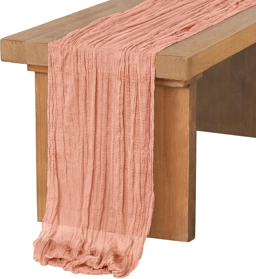 Ling's Moment 14Ft Sunset Terracotta Table Runner Taupe Sheer Chiffon Like Table Runner with Silver Sparkle for Wedding Reception Rustic Boho Wedding Party Bridal Shower Table Setting Decorations