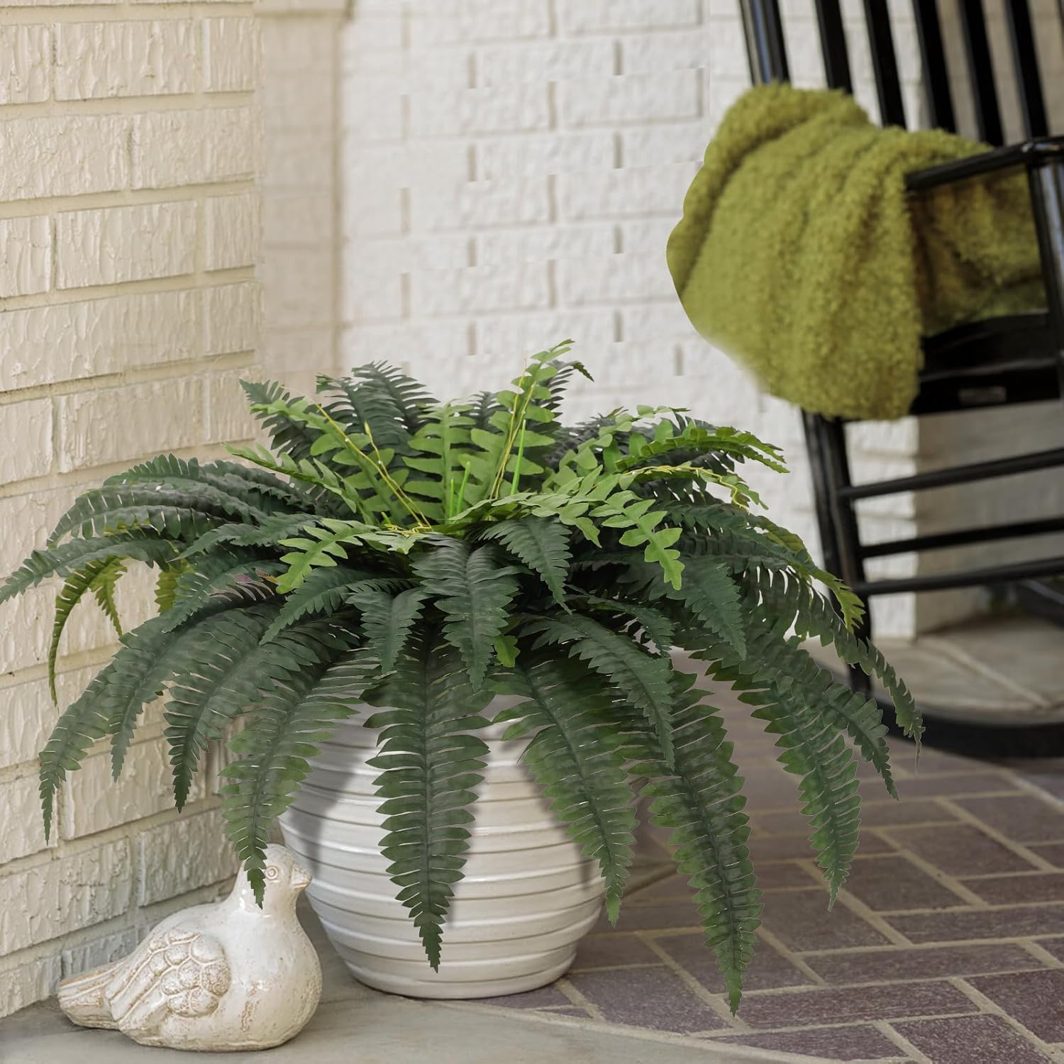 JUSTOYOU 36" Artificial Boston Fern Bush, Artificial Ferns for Outdoors Large 1 Pc with 60 Fronds Faux Ferns UV Resistant Fake Plants for Indoor and Outdoors Home Office Greenery Decor