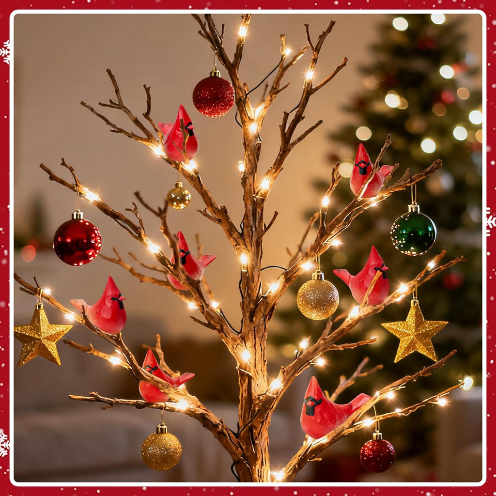 OneBird Christmas Decorations Cardinal Figurines, 4pcs Solid Resin Red Bird Crafts for Home Christmas Decoration