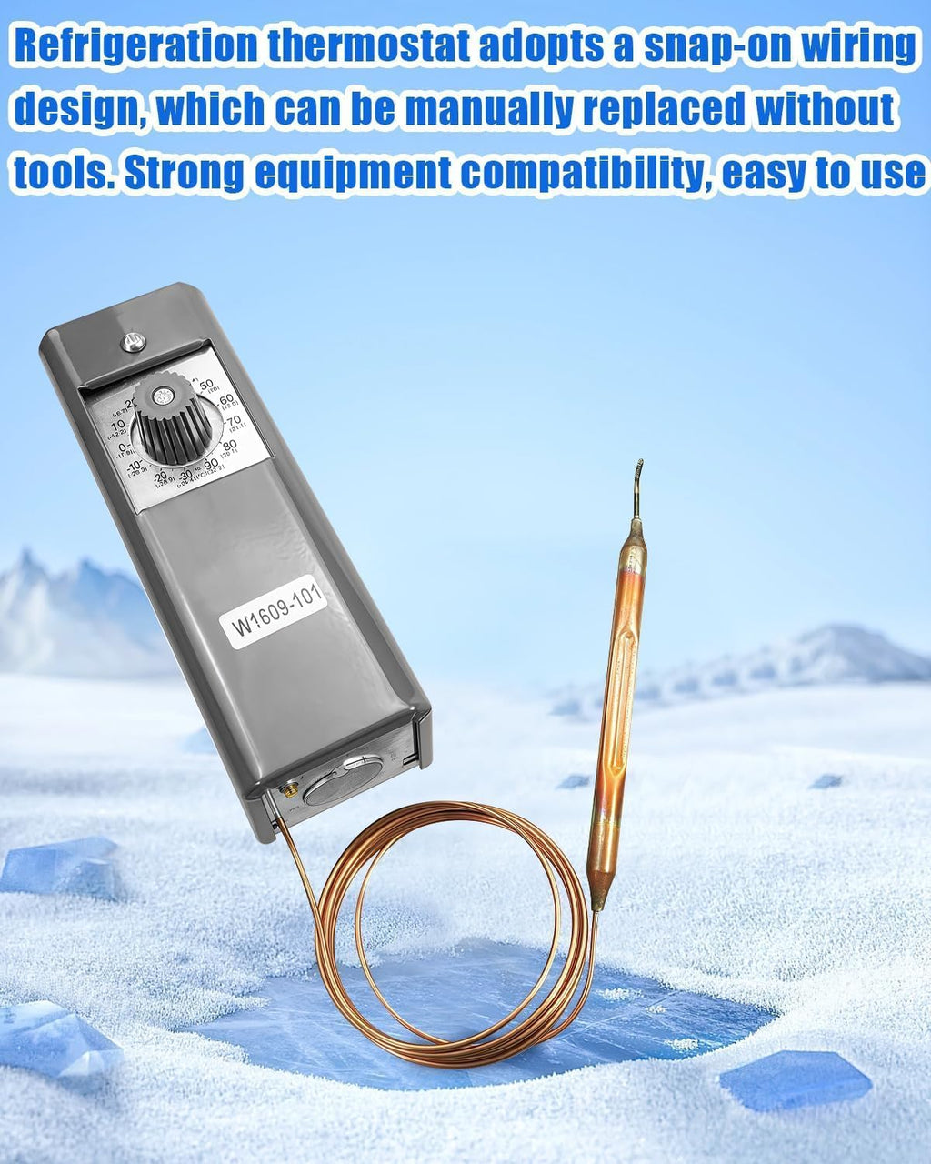 W1609-101 Refrigeration Thermostat Temperature, Walk in Cooler Temperature Control Replace W1609-101 TH-1609, Control from -30 Degrees F to 90 Degrees F, 5 Ft Capillary