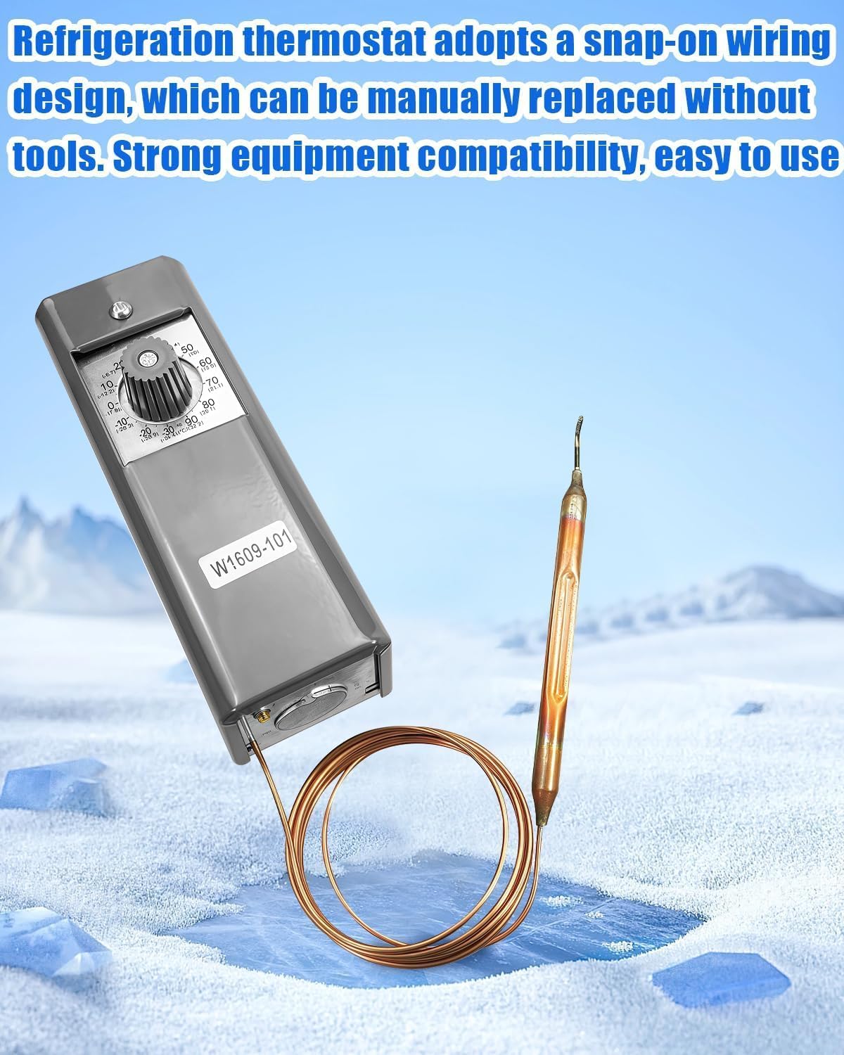 W1609-101 Refrigeration Thermostat Temperature, Walk in Cooler Temperature Control Replace W1609-101 TH-1609, Control from -30 Degrees F to 90 Degrees F, 5 Ft Capillary