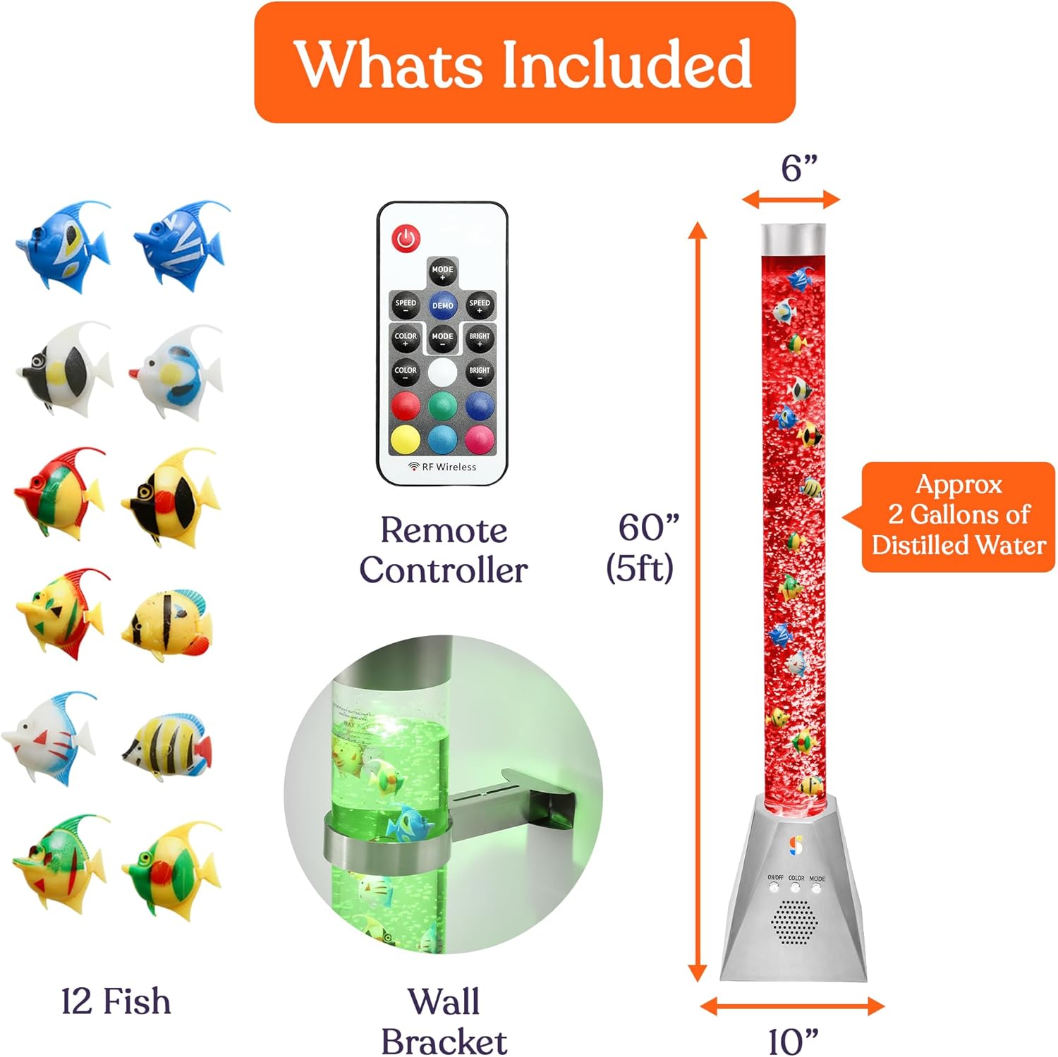 Special Supplies Aquarium Sensory Fish Bubble Light Tube with Bluetooth Speaker, 16-Color LED Nightlight, Remote Control, Floor-Standing Lamp for Kids and Adults, 4 Ft (Diamond)
