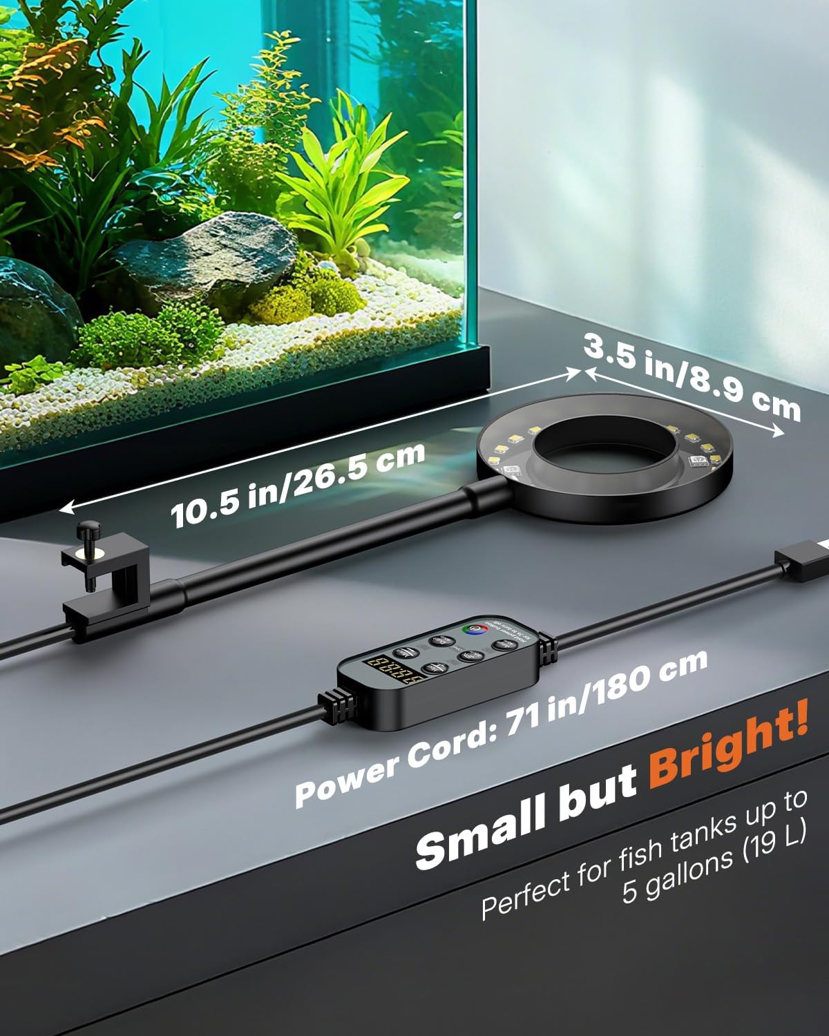 Pawfly Aquarium Light, 6 W Bluetooth Fish Tank Light, Full Spectrum Clip On Aquarium Lights for 1-5 Gallon Tanks, USB 24/7 LED Lights with Timer & Adjustable Brightness (Adapter Not Included)