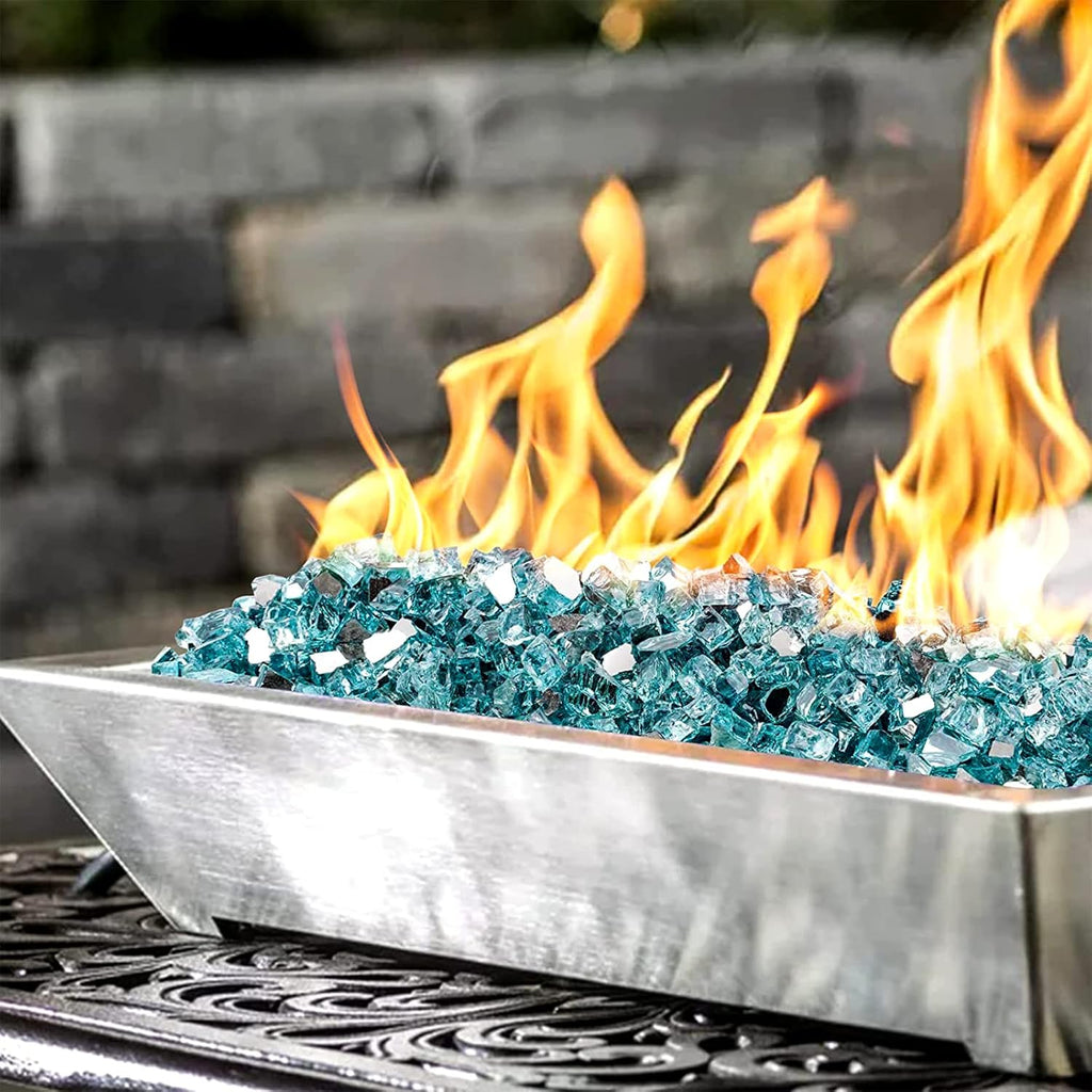 Onlyfire 10 pounds Fire Glass for Propane Fire Pit and Gas Fireplace, 1/4 Inch Reflective Firepit Glass Rocks for Fire Pit Table and Fire Bowl, High Luster Aqua Blue