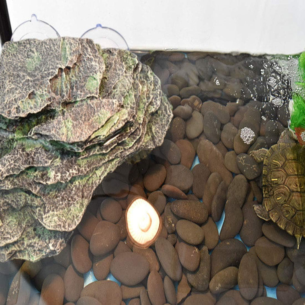 kathson Turtle Basking Platform Baby Tortoise Climbing Ramp Shale Reptiles Dock Resting Terrace Stone Small Aquarium Ornament Rock Landscaping Decoration for Frogs Newts (Large size:7.1”Lx6.3”Wx2.7”H)
