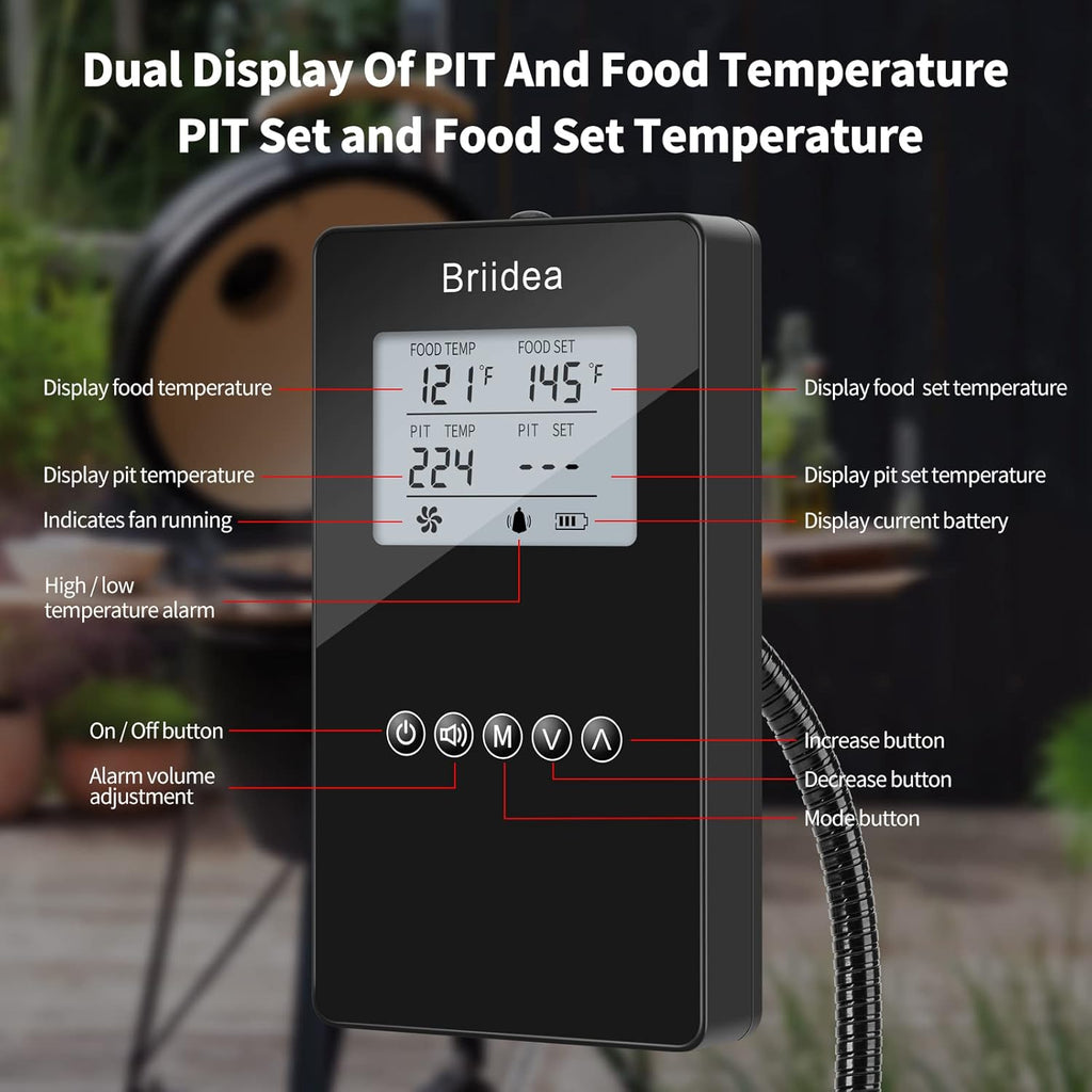 BBQ Temperature Controller, Briidea Automatic Smoker Fan Controller with Dual Probe, Compatible with Big Green Egg, Kamado Joe, Primo, Ceramic Grills, Cypress Grill, Delivers Reliable Heat Control