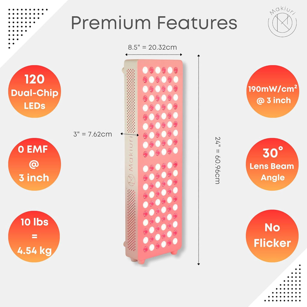 Makiuri Red Light Therapy Lamp | LED Light Therapy Panel for Face & Body | Infrared & Red Light in 5 Wavelengths | Supports Relaxation, Skin Appearance & Overall Wellness | Venus (White 120 LED)