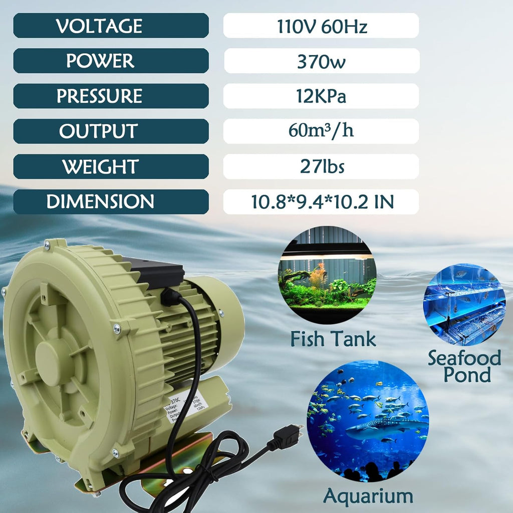 Aquaculture Fish Air Pump Blower Seafood Oxygen Charger 110V Pond Aerator Vortex Air Pump