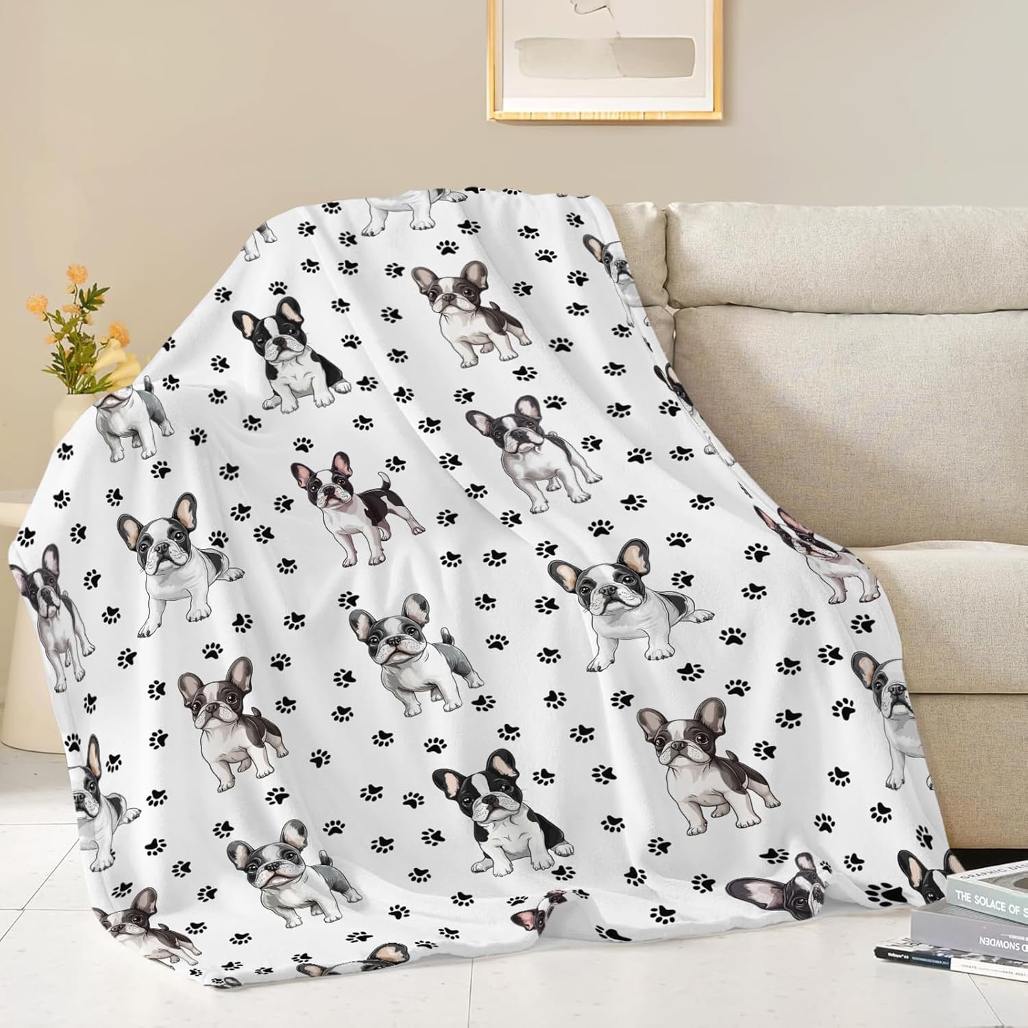 Boston Terrier Throw Blanket French Bulldog Frenchie Puppy Stuff Gifts for Dog Lover Kids Girls Boys Adults Women Men Soft Cozy Warm Plush Fluffy Fuzzy Fleece Blanket Decor 60''X80''