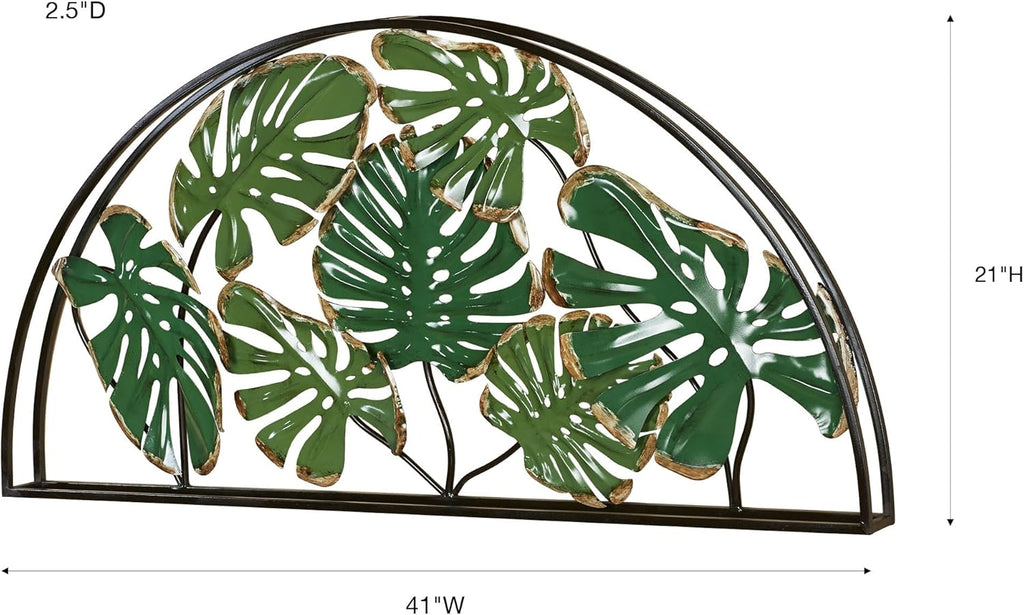 Touch of Class Tropic Monstera Leaves Arched Wall Art - Metal - Black, Bronze, Green - Tropical Decor for Bedroom, Bathroom, Dining Room, Living Room, Office - Openwork Dimensional