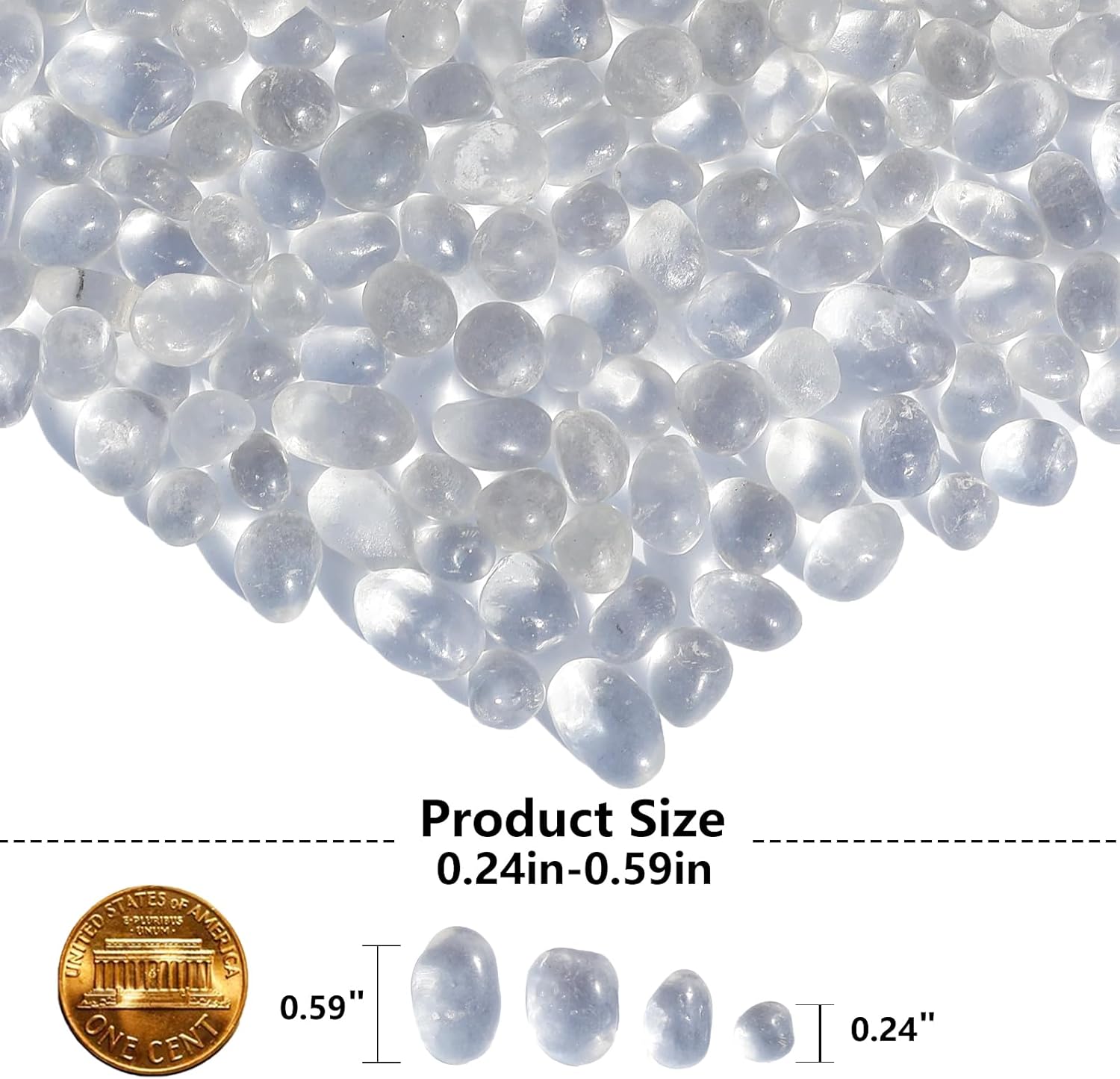 Sea Glass Stones - White Clear Glass Pebbles Gemstones - Perfect for Aquarium Rocks, Fish Tank Gravel, Vase Fillers, DIY Crafts, and Home Decor (0.9LB/14oz)