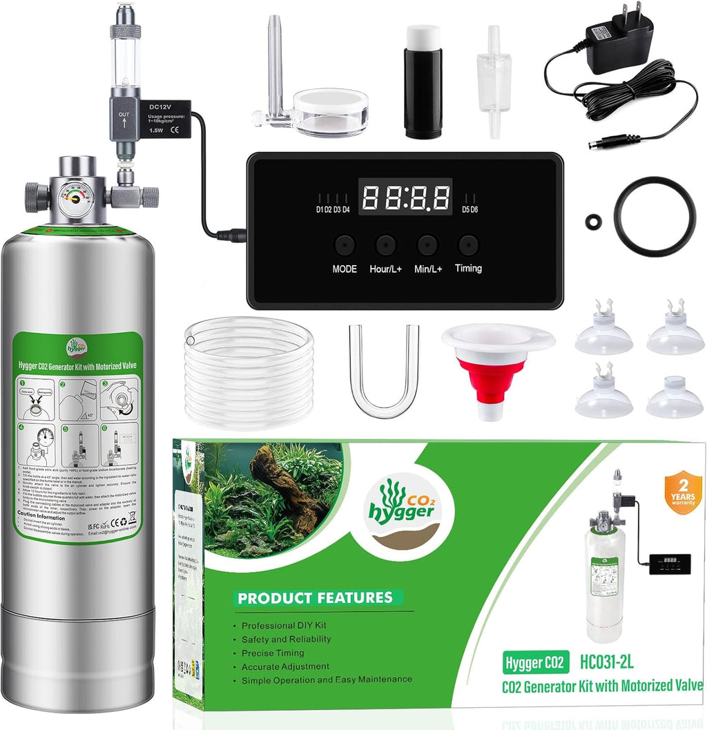 Upgraded 2L/5L Aquarium CO2 Generator System with Timer-Enabled Motor Valve, Upgrade CO2 System Kit with Quick-Release Structure for Aquarium Plants Tanks (2L)