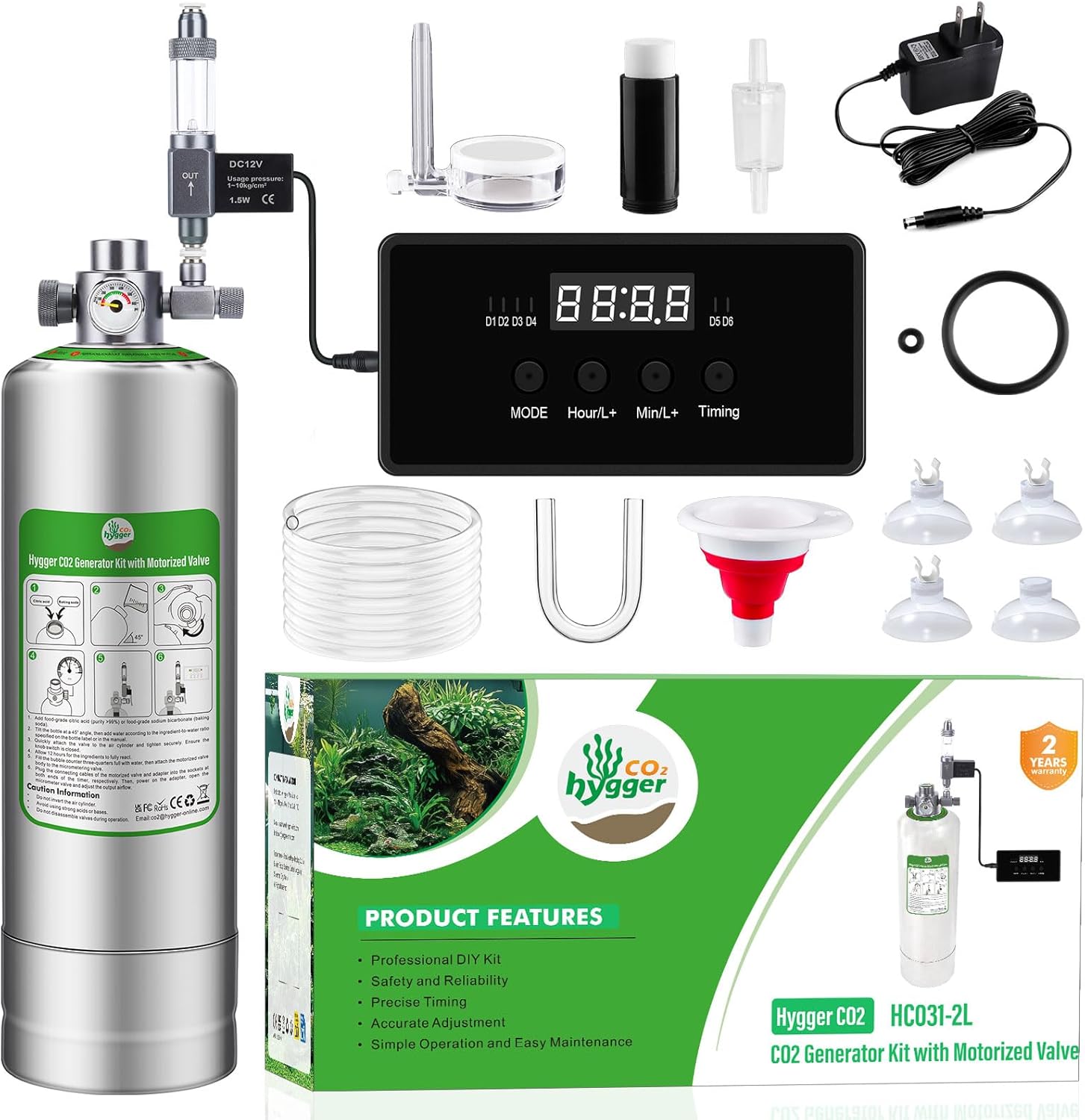 Upgraded 2L/5L Aquarium CO2 Generator System with Timer-Enabled Motor Valve, Upgrade CO2 System Kit with Quick-Release Structure for Aquarium Plants Tanks (5L)