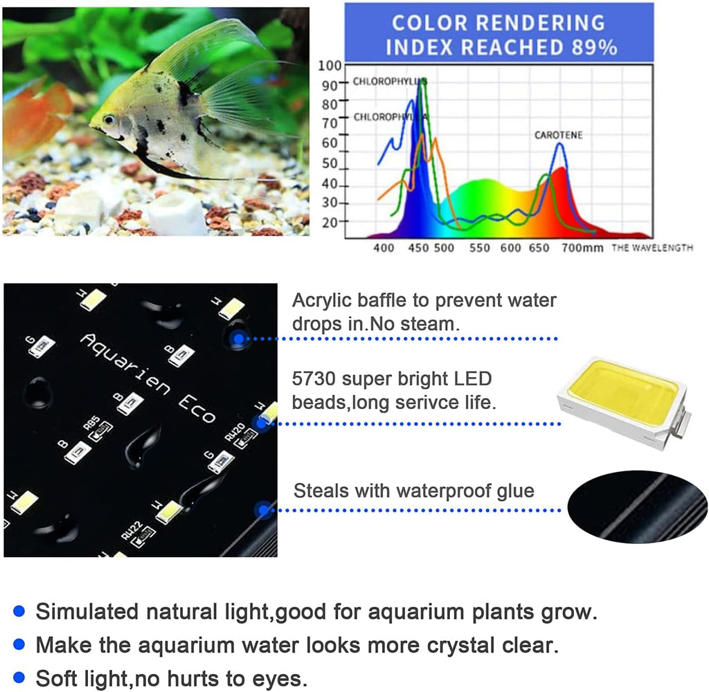 KZKR Upgraded Aquarium Light 11 to 78 inch Full Spectrum Fish Tank Light Adjustable Remote Control Hood Lamp Lighting for Freshwater Saltwater Marine (Remote Control Multicolor 48-60 Inch(24+24"))