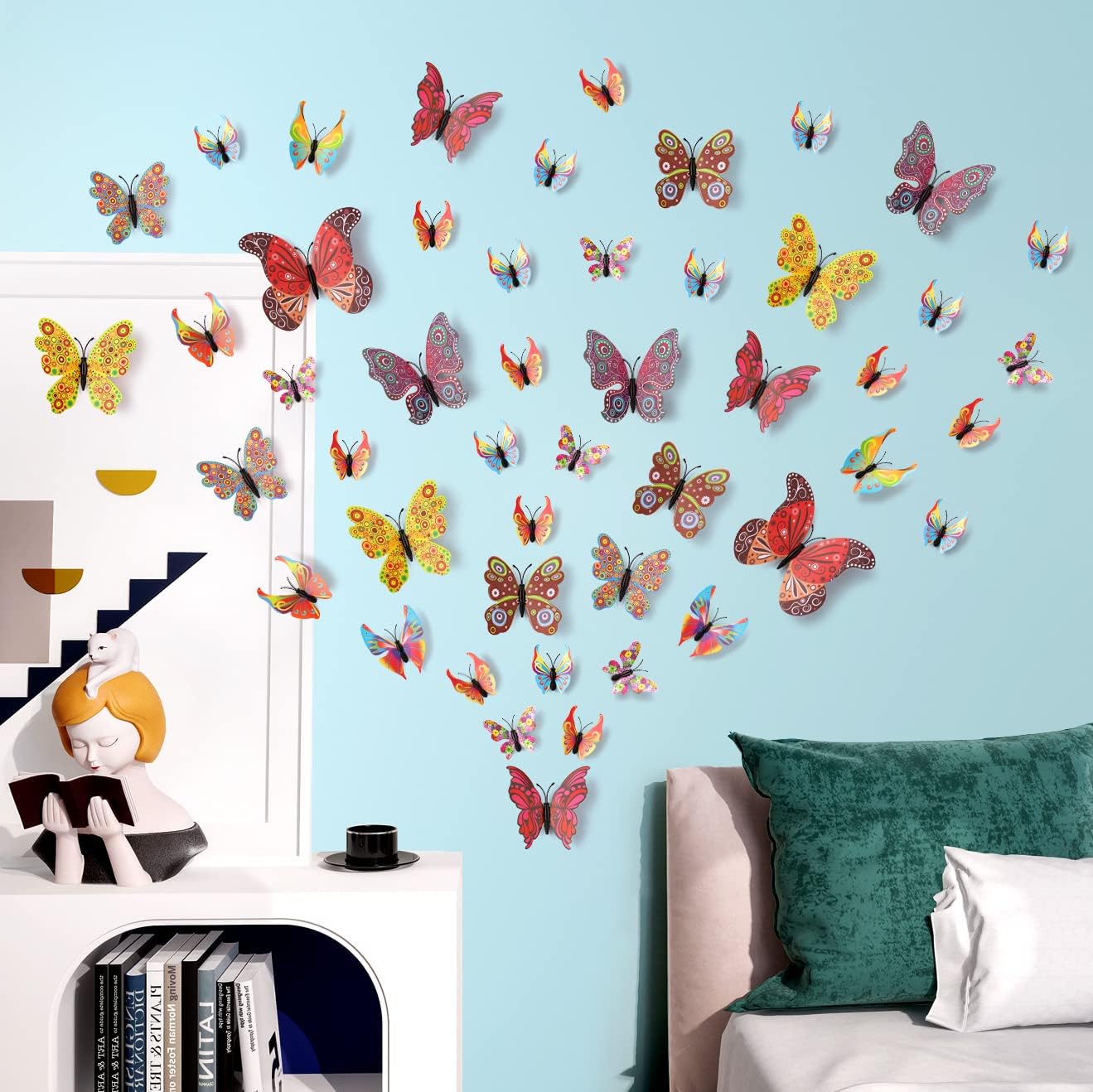 LiveGallery 72 PCS Chinese Style Removable 3D DIY Beautiful Butterfly Wall Decals Colorful Butterflies Art Decor Wall Stickers Murals for Kids Baby Boy Girls Bedroom Classroom Offices (Chinese Style)