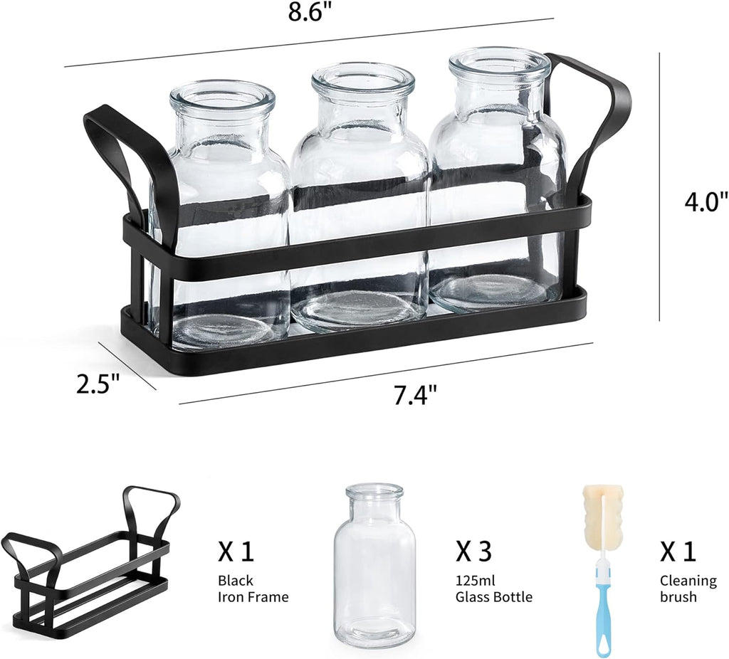 Mkono Propagation Stations with Metal Stand, Desktop Plant Terrarium Glass Planter Vase for Hydroponic Plants Flower Cutting Home Office Garden Decor Plant Lover Gifts, 3 Jars