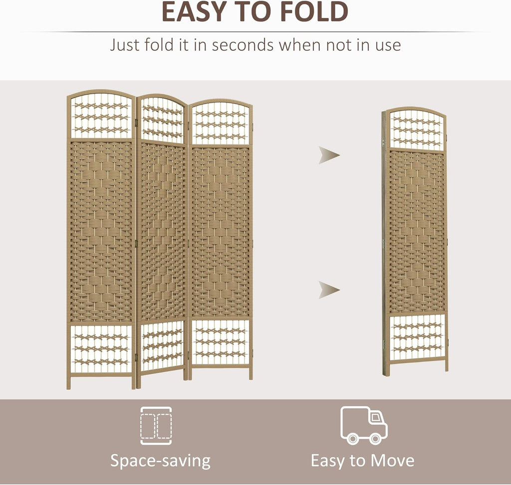 HOMCOM 3 Panel Room Divider, Folding Privacy Screen, 5.6' Room Separator, Wave Fiber Freestanding Partition Wall Divider, Natural