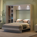 Merax Full Size Murphy Bed Wall Bed with Shelves, Drawers and LED Lights,White