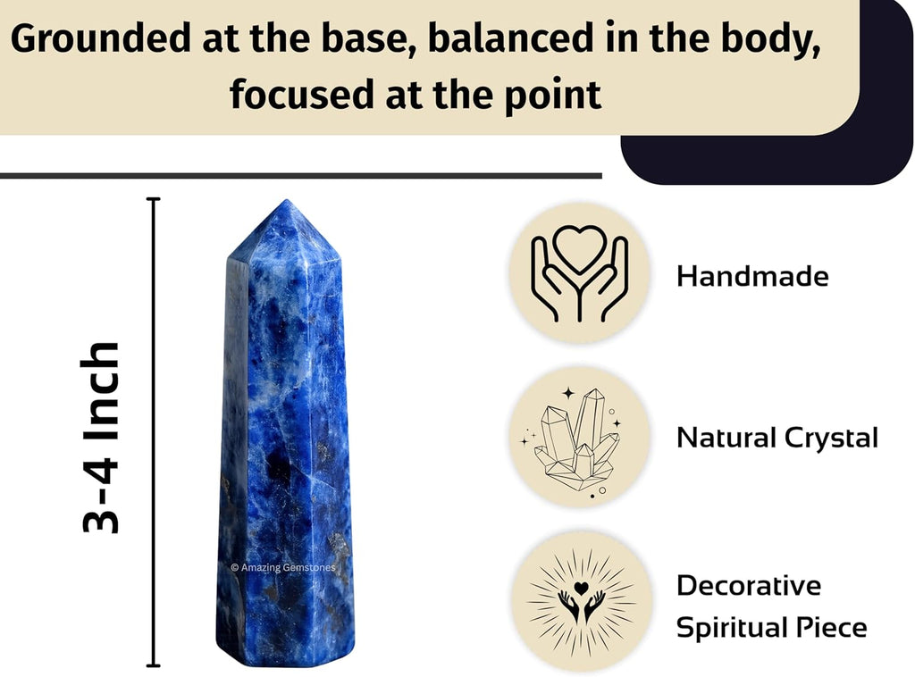Amazing Gemstone Sodalite Crystal Towers - Natural Healing Crystal Point Obelisk for Reiki Healing and Crystal Grid (3 Inch)