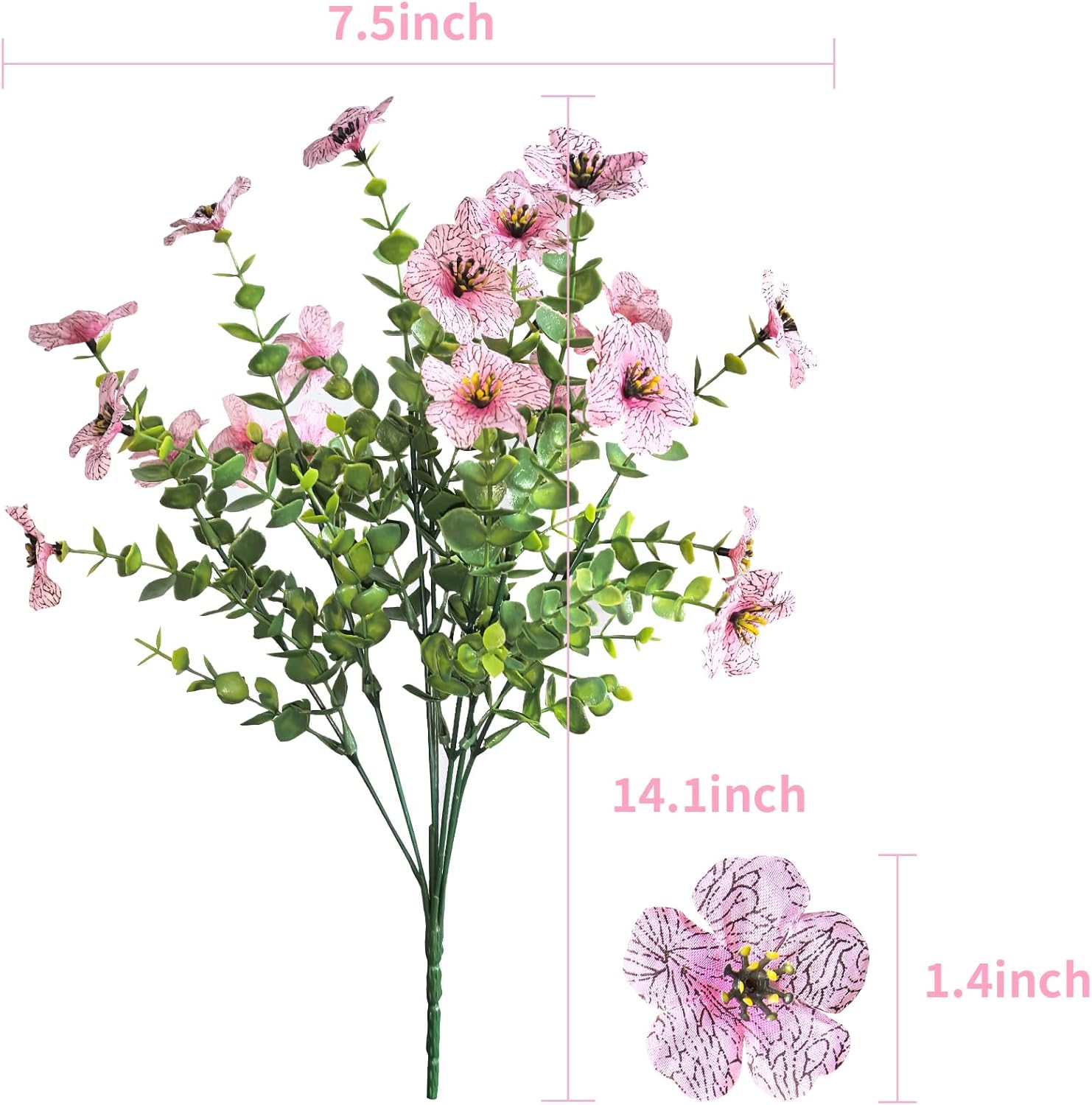 Artificial Flowers for Outdoor Indoor Garden Home Decoration, Faux Flower Daisy with Eucalyptus Leaves Fake Plants Greenery Boxwood Porch Patio, 12 Bundles