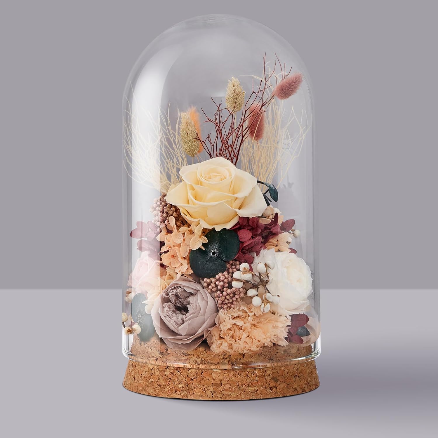 Cloche Glass Dome with Base - 5pcs Tabletop Centerpiece Bell Jar Showcase Terrarium Display Cover with Cork Base for Gold Rose Micro Landscape Flower Plant Preserved - 3. 9x2. 4in