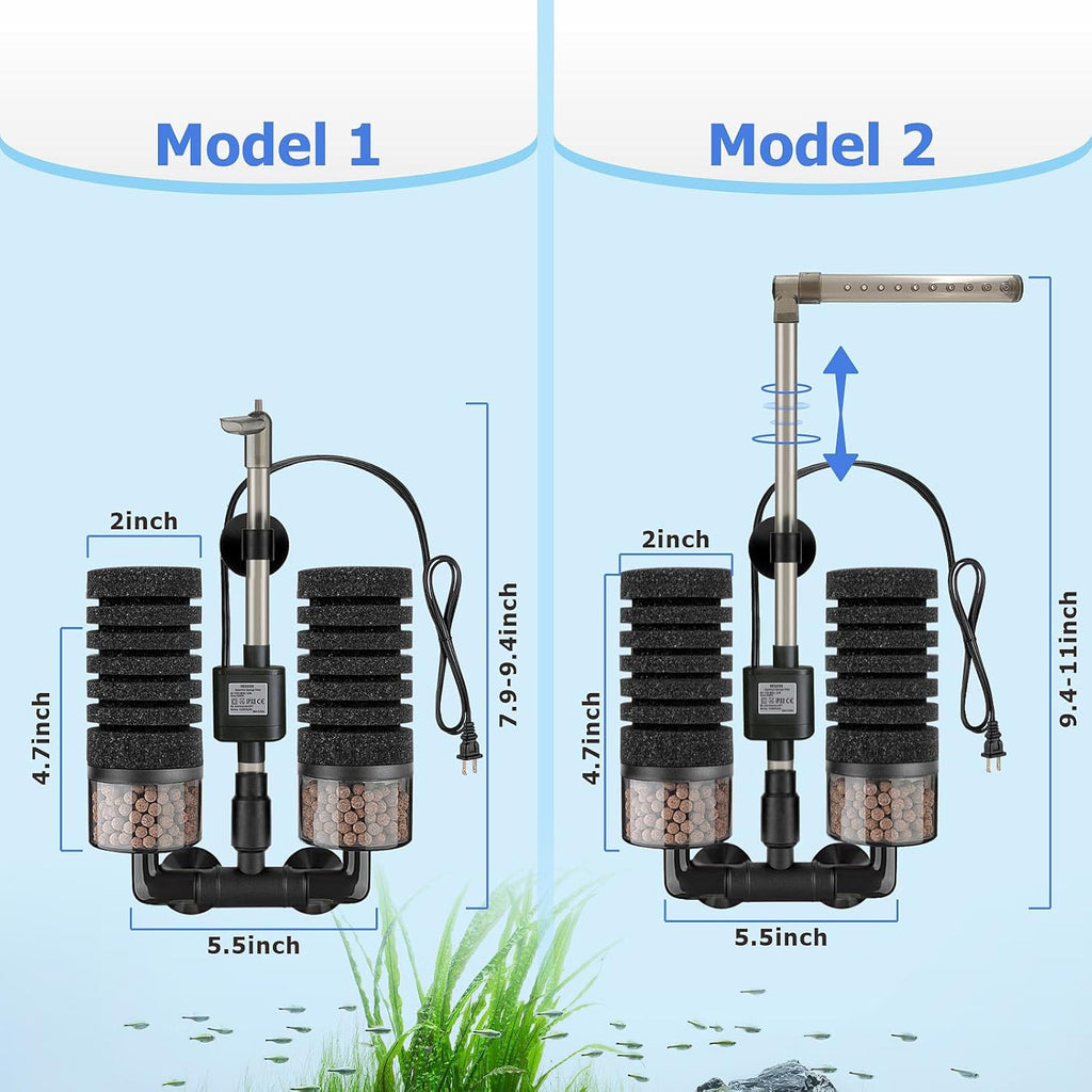 Aquarium Electric Sponge Filter with Submersible Water Pump Silence Motor for Shrimps,Bettas with Bio Ceramic Media Balls and 2 Spare Sponge,Venturi Nozzle and Rain Mode (S for 10-20 Gal)
