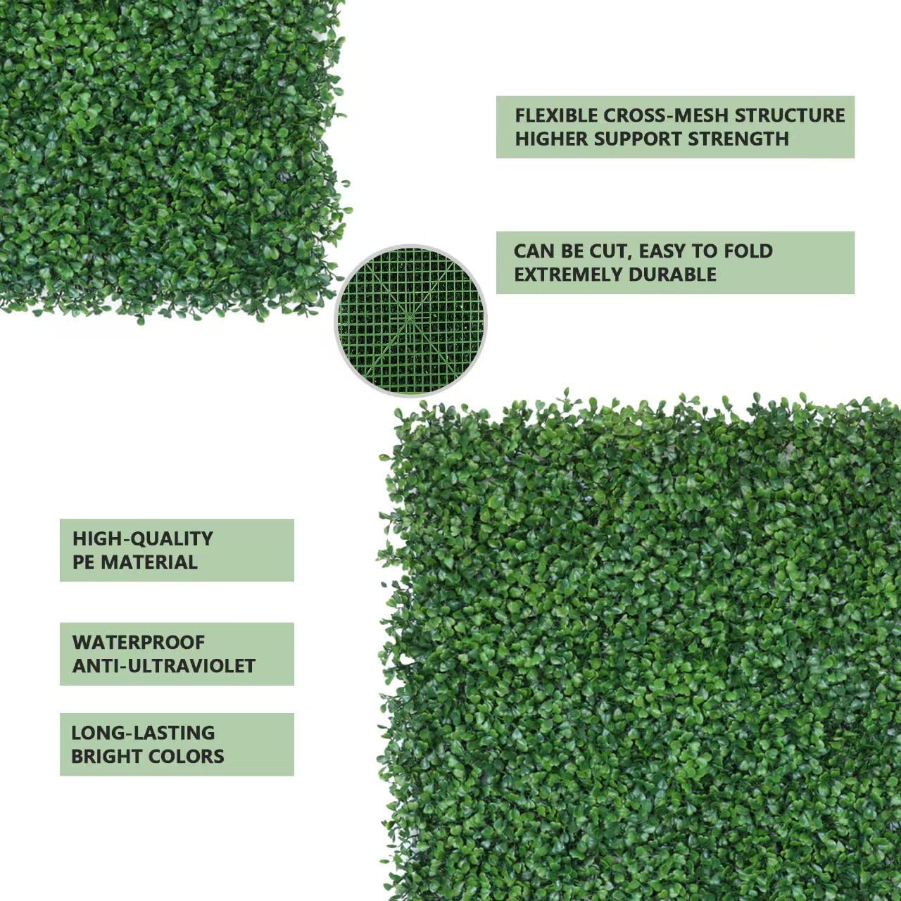 Artificial Boxwood Hedge Wall Panel, Green, UV Protected Privacy Screen, Faux Plant Garden Decor for Indoor Outdoor