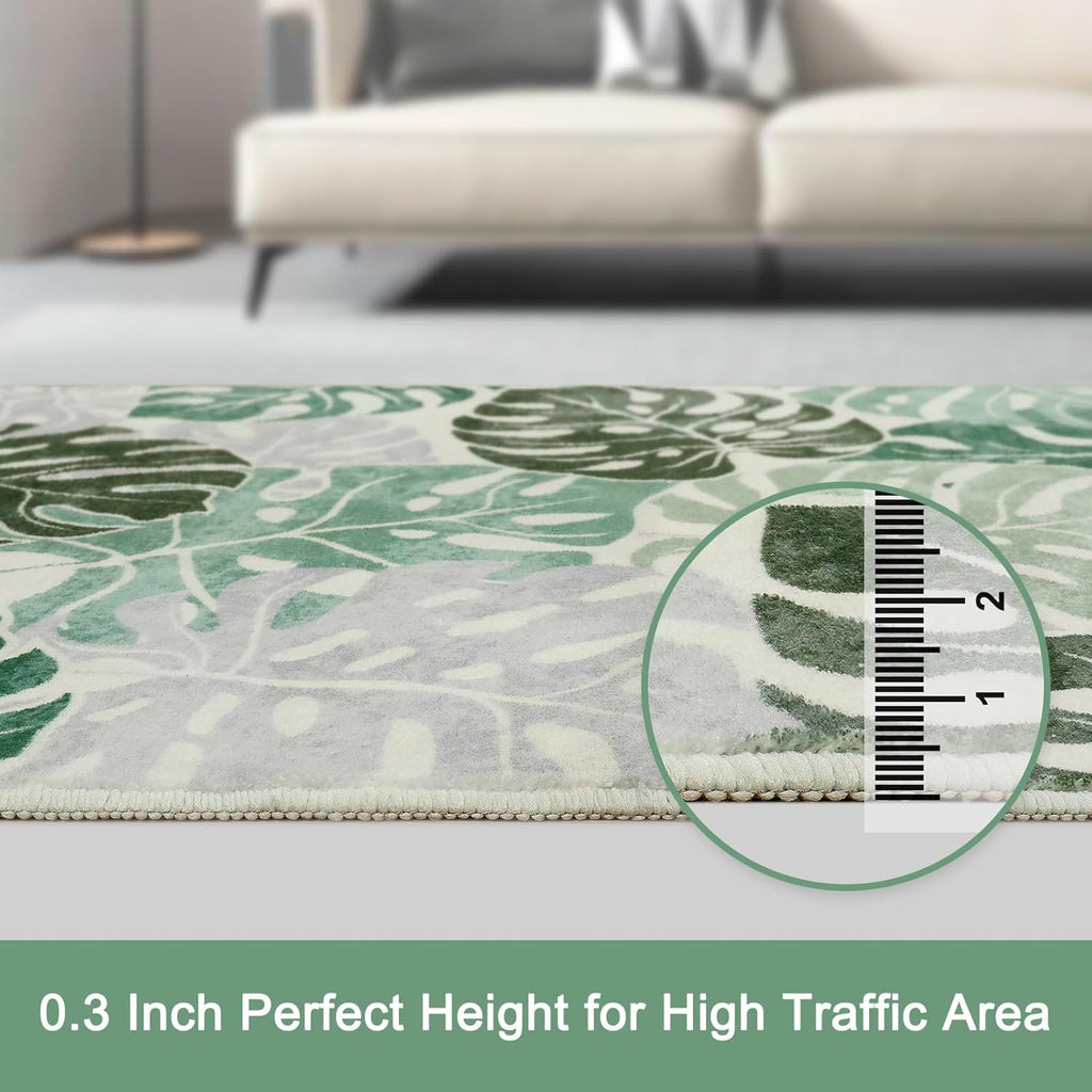 Wonnitar Tropical 2x3 Small Bathroom Rug, Washable Green Leaf Bath Mat, Non-Slip Cute Monstera Kitchen Sink Throw Rug, Low Pile Non-Shedding Floor Carpet for Bedside Dorm Doormat Decor