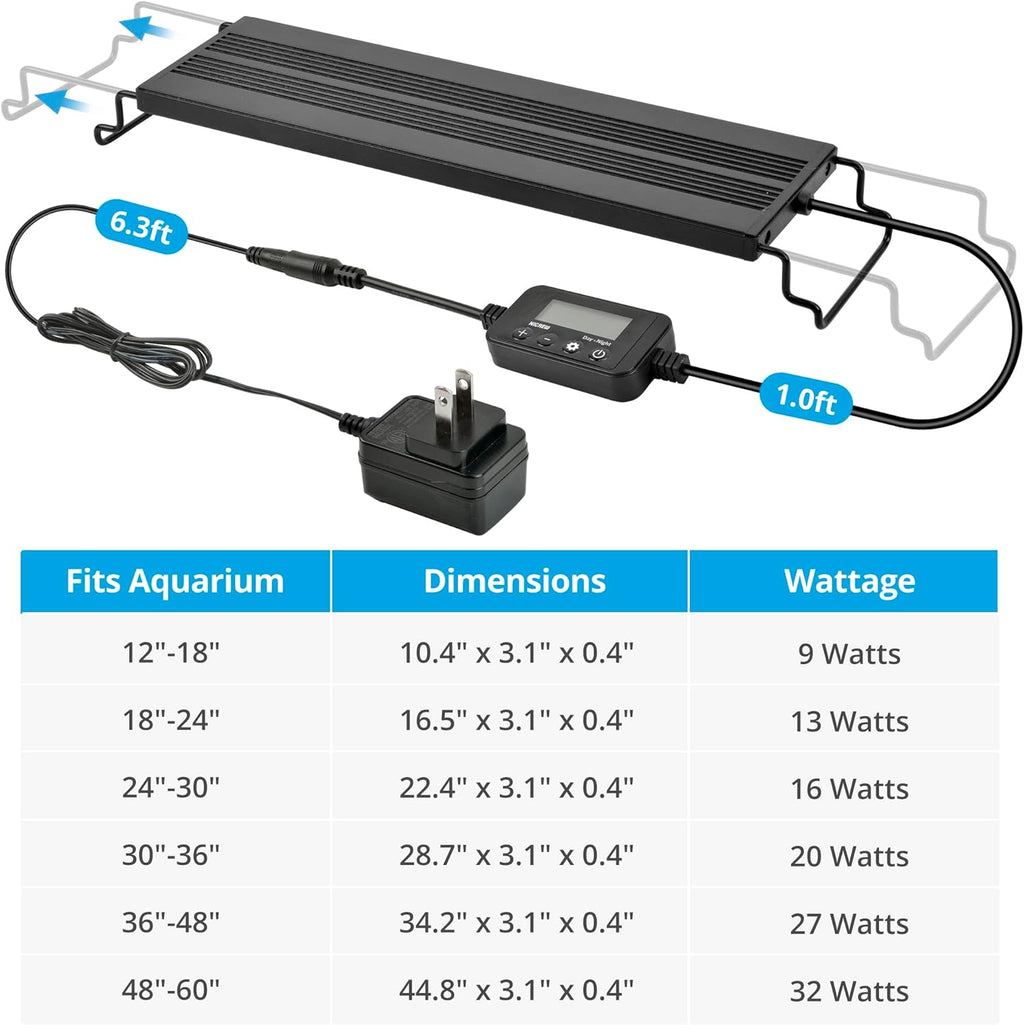 NICREW C10 Plants LED Aquarium Light, 30-36 in, 20Watts, Full Spectrum Fish Tank Light with Timer, Day and Night Cycle, Brightness Adjustable