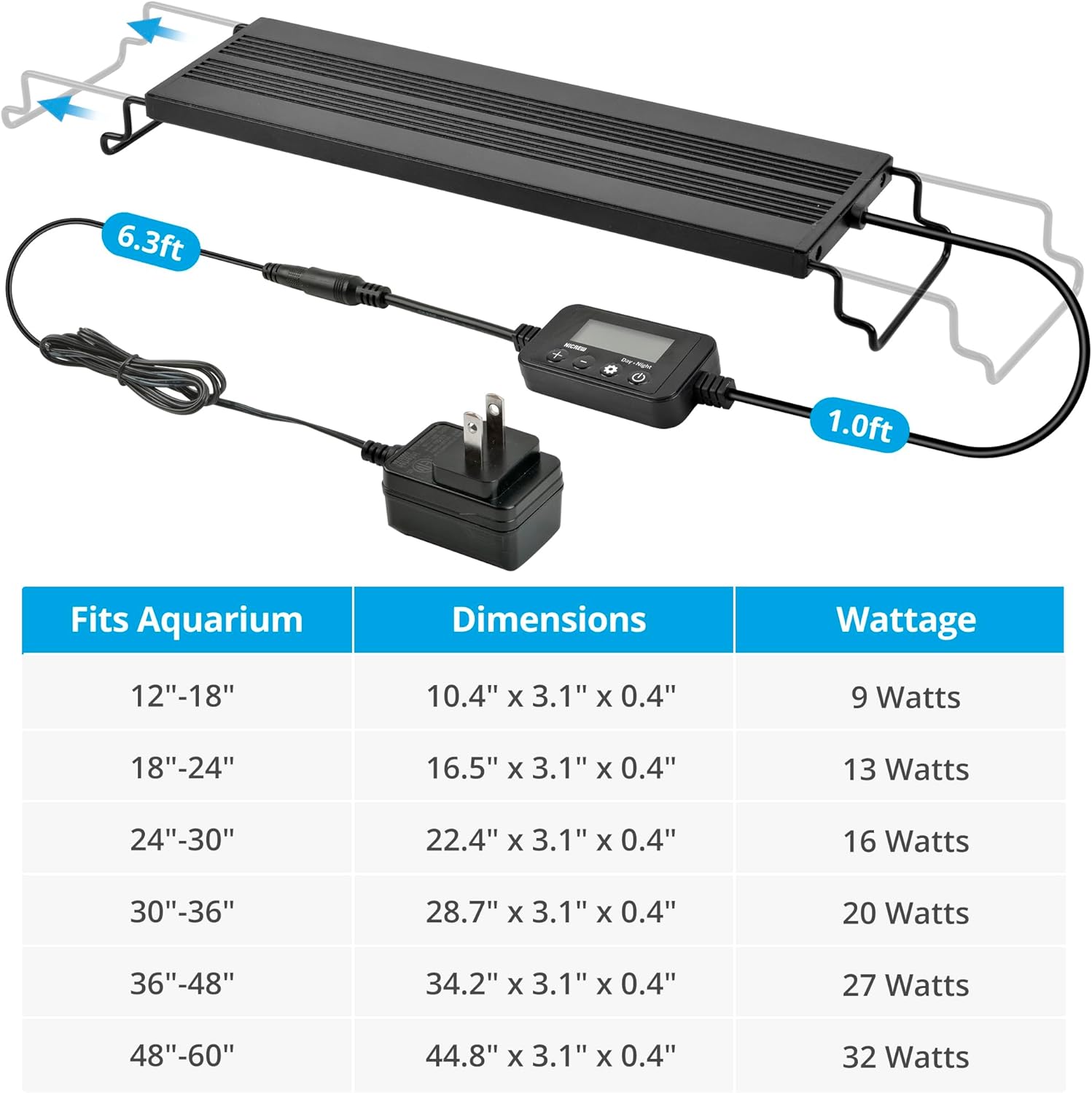 NICREW C10 Plants LED Aquarium Light, 30-36 in, 20Watts, Full Spectrum Fish Tank Light with Timer, Day and Night Cycle, Brightness Adjustable