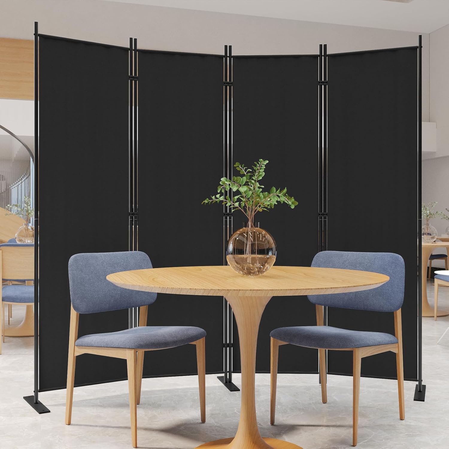C-Hopetree 4 Panels Room Divider, 6 Ft Tall Indoor Folding Privacy Screen, Portable Partition Separator, Freestanding Separation Temporary Wall for Office, Bedroom, 80" W X 71" H, Black
