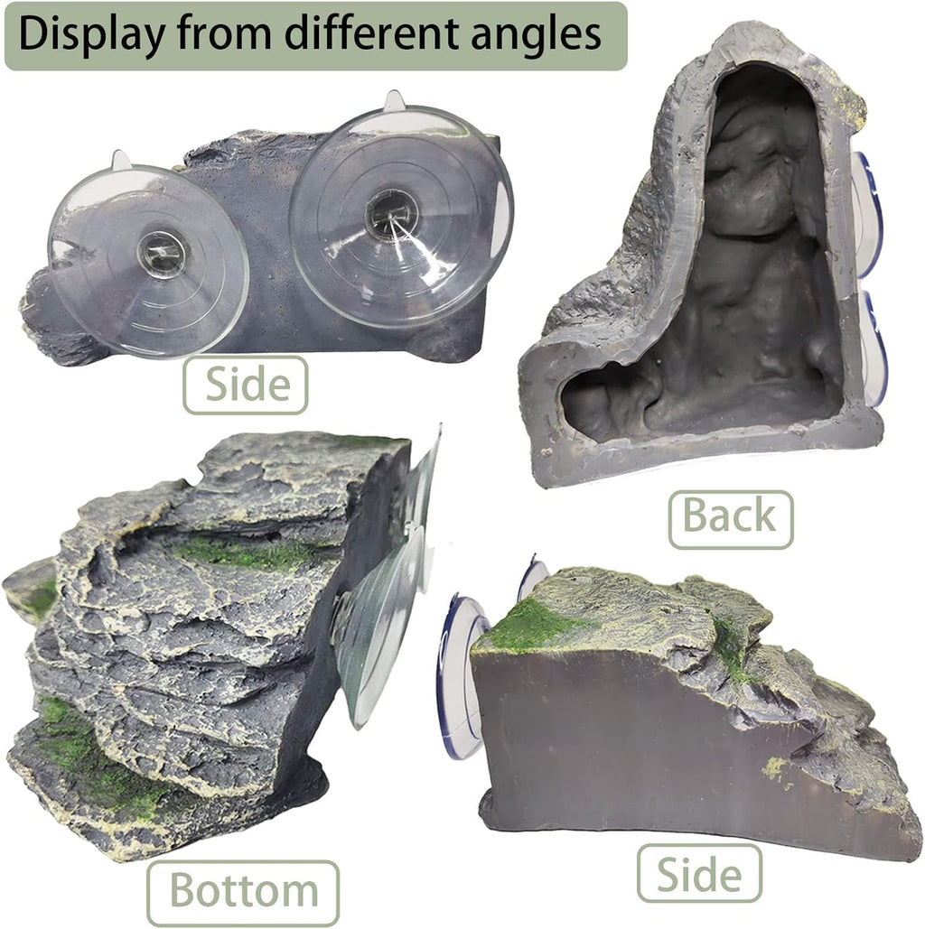 PINVNBY Turtle Basking Platform, Reptile Climbing Shale Resin Ledge Stone, Aquarium Ornament Rock Landscaping Decoration with Suction Cups for Frogs Newts Lizard (Large:7.1”Lx6.3”Wx2.7”H)