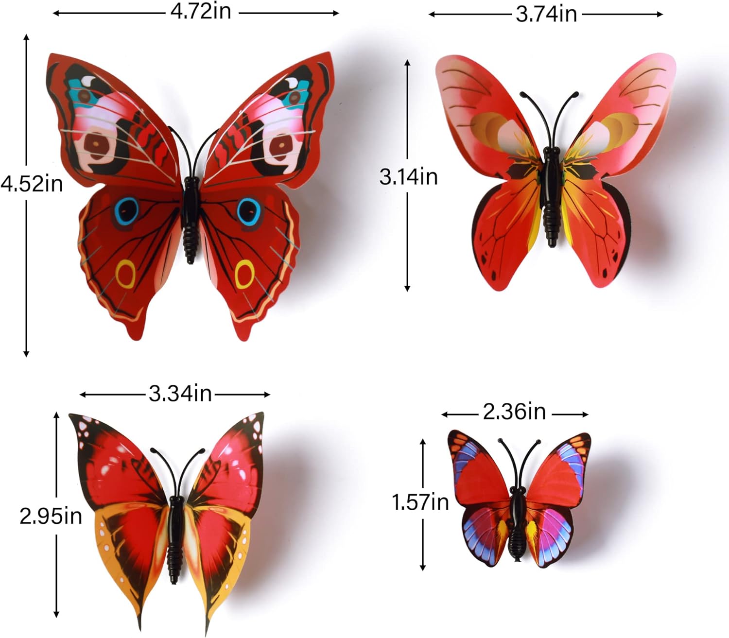 LiveGallery 72 PCS Red Removable 3D DIY Beautiful Butterfly Wall Decals Colorful Butterflies Art Decor Wall Stickers Murals for Kids Baby Boy Girls Bedroom Classroom Offices (Red)