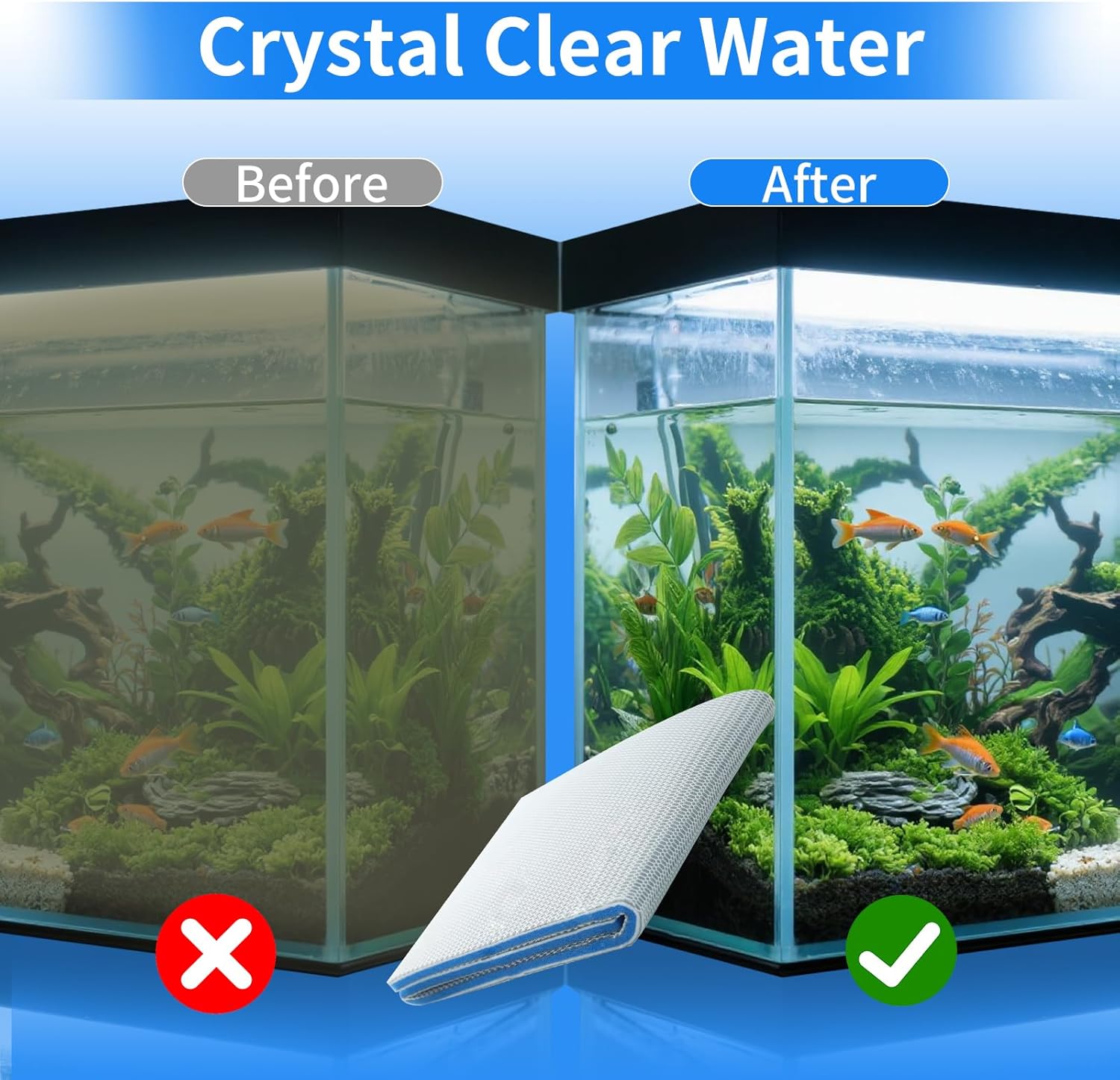 Aquarium Filter Media,11.8"x15.7"- 8-Layer Filter Sponge Pad for Fish Tank and Pond,Cuttable & Washable Aquarium Filter Floss for Crystal Clear Water