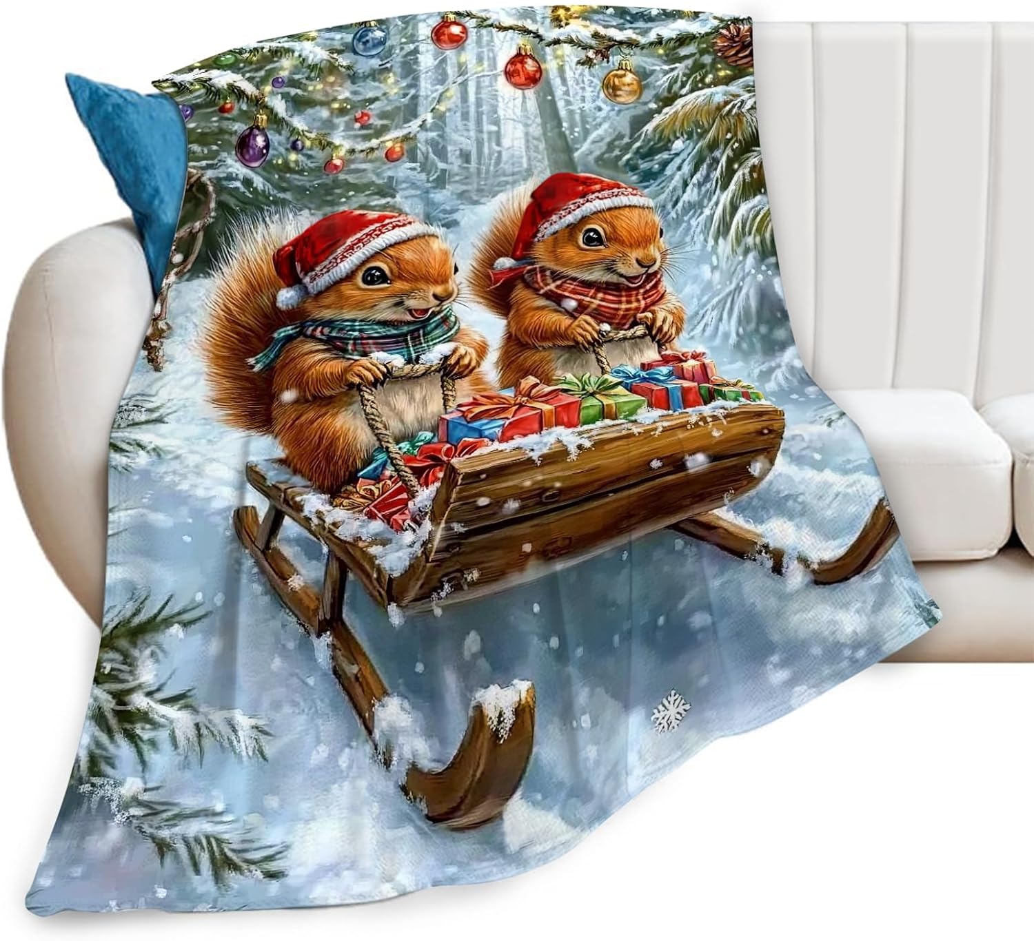 Christmas Squirrel Blanket Cute Animal Throw Blankets Gifts for Girls Boys Kids Squirrel Lover Soft Cozy Fleece Plush for Couch Sofa Bed 80"x60"