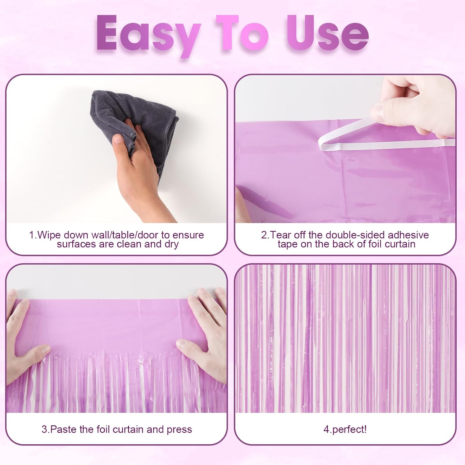 2 Pack Pastel Purple Foil Fringe Backdrop Curtains, Tinsel Streamers Birthday Party Decorations for Girl, Fringe Backdrop for Graduation, Baby Shower, Gender Reveal, Halloween Party