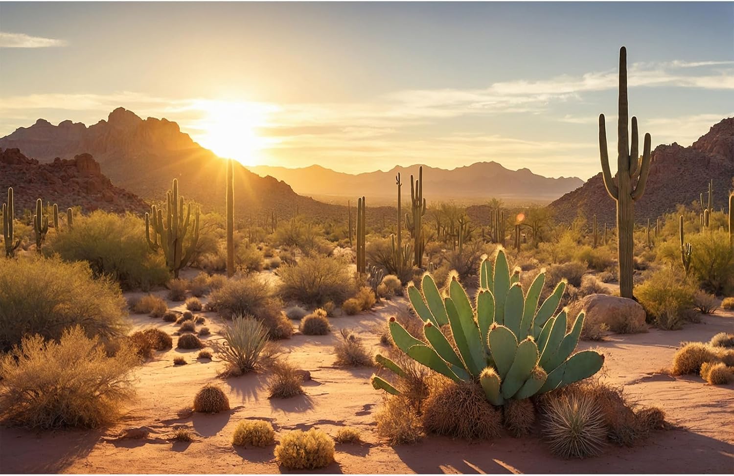 Reptile Habitat Background Sunset Desert Tank Decors Saguaro Cactus Arid Mountain Range Terrarium Background Cacti Sand Dunes Aquarium Background Desert Mountain Fish Tank Background 48x24in