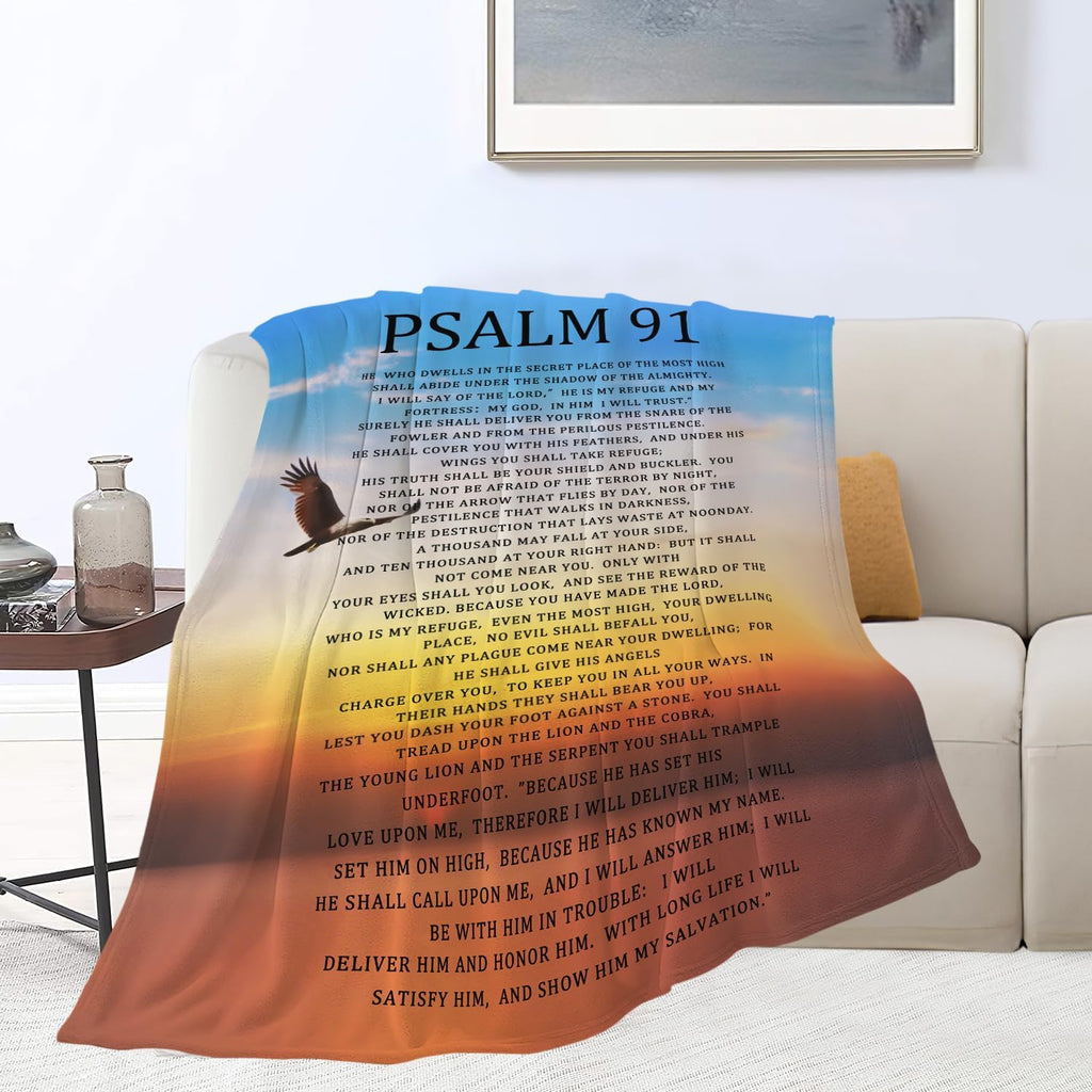 Psalm 91 Blanket Psalm 91 Throw Blanket Eagle Flannel Stuff Merch Cozy Decor Fleece Plush Fuzzy Warm Soft Lightweight Bedding Gifts for Girls Women Men Boy Couch Sofa 50"X40"