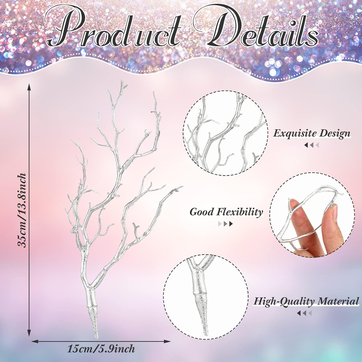 Geosar 13.8 Inch Small Manzanita Branches Plastic Faux Branches Artificial Antler Shaped Tree Branch Decorative Plant Twigs for Home Wedding Table Centerpiece Festival Decors(Silver,10 Pieces)
