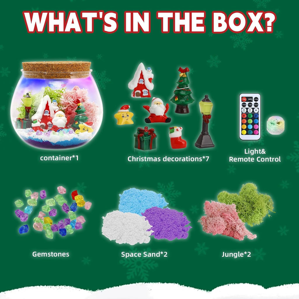 Christmas Light-Up Terrarium Kit for Kids - LED Night Light Birthday Gift for Girls Ages 4 5 6 7 8-12 Year Old - Christmas Toys DIY Arts and Crafts Kit for Kids - Best Presents for Girls