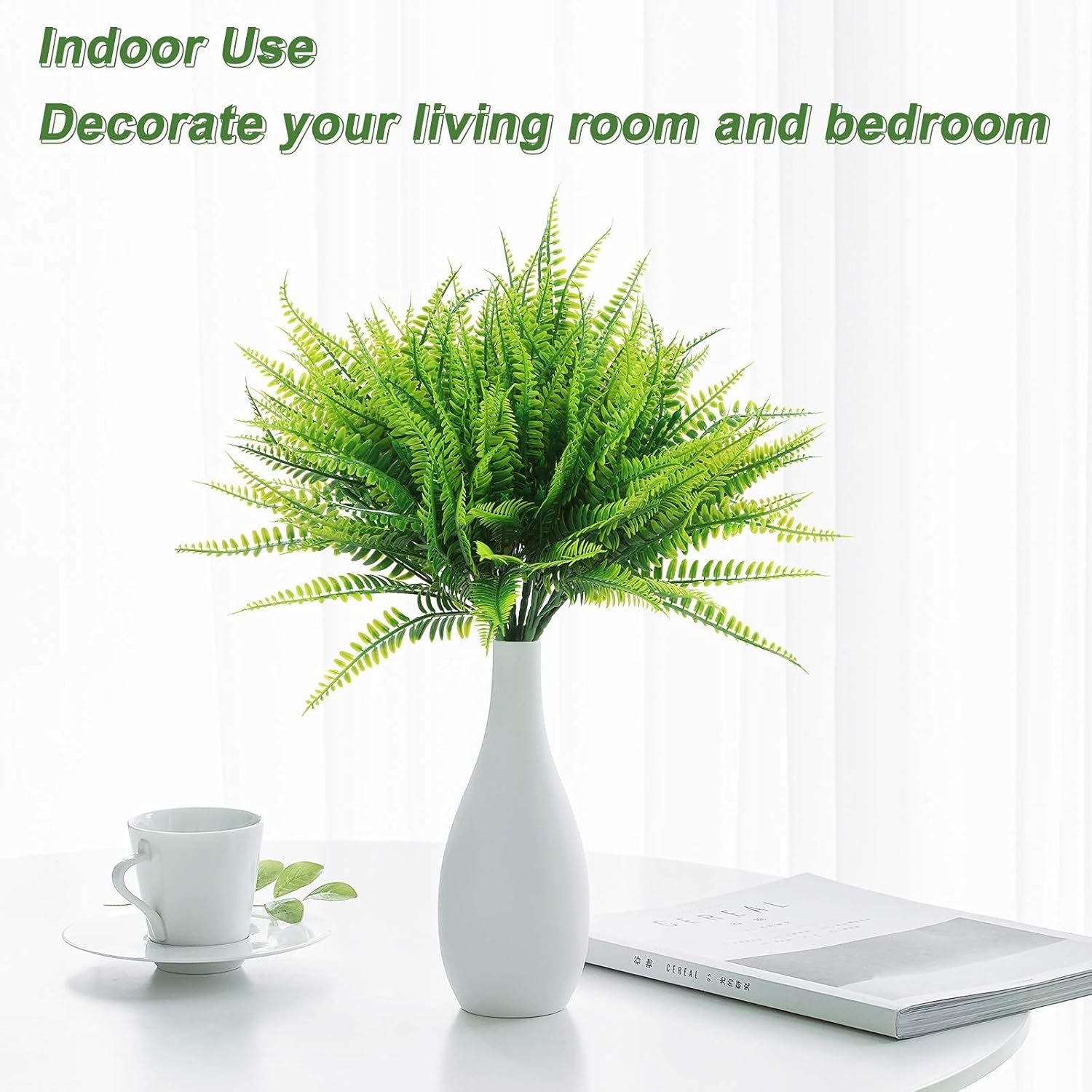 8 Pcs Fake Fern Outdoors - Ferns Artificial Plants for Outdoor Ferns Lifelike Boston Faux Fern Stems Indoor UV Resistant Outdoor Plants Artificial for Porch Greenery Decor