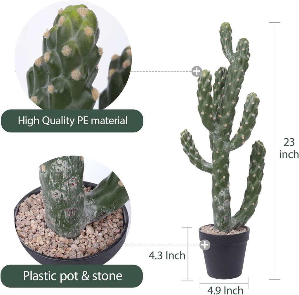 23Inch Artificial Cactus Faux Cacti Fake Cactus Saguaro Potted Plants for Indoor Outdoor Home Offices Store Decoration