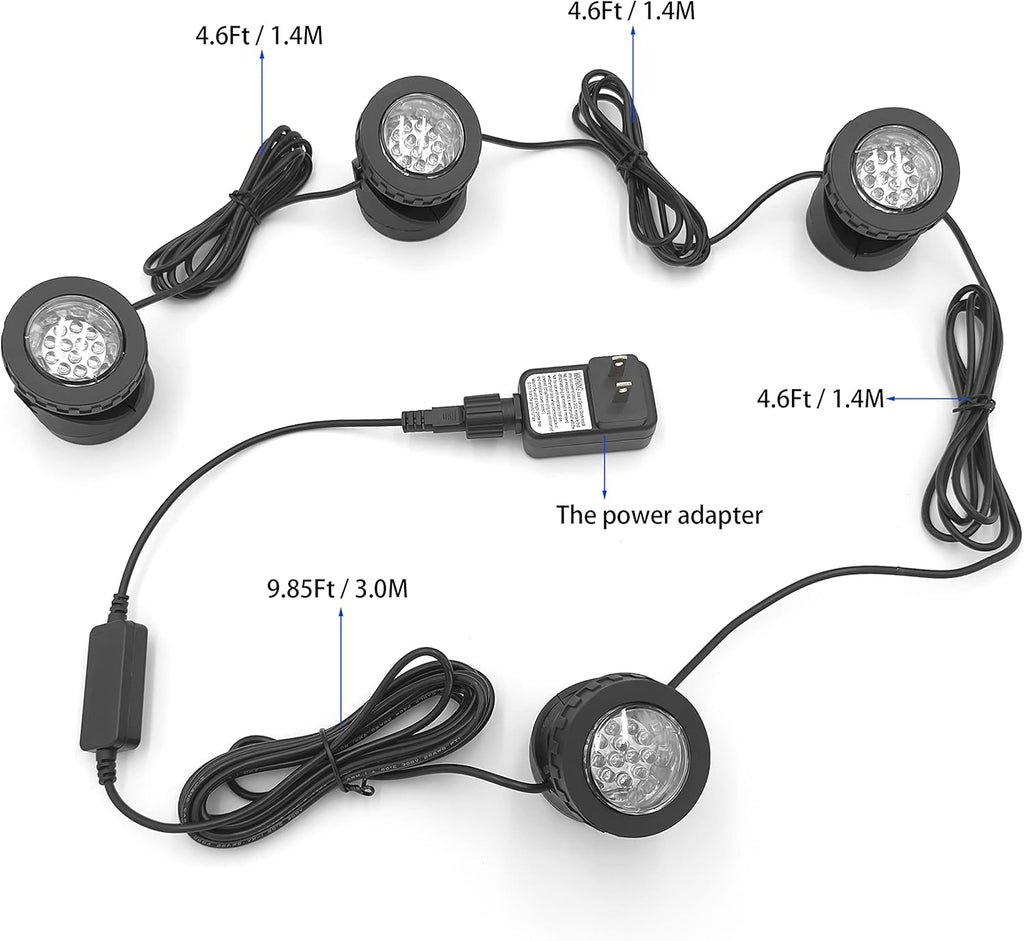 RGB Pond Lights with Timer, IP68 Waterproof Underwater Dimmable LED Fountain Lights for Outdoor Landscape Fish Tank Pond Fountain Waterfall Garden Lawn, 5 Lights